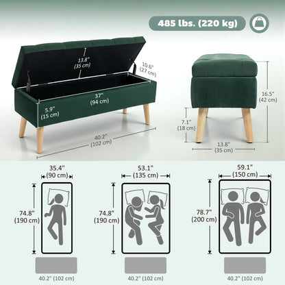 Velvet Storage Ottoman with Lid, Wood Legs, Dark Green Storage Ottomans & Benches at Gallery Canada