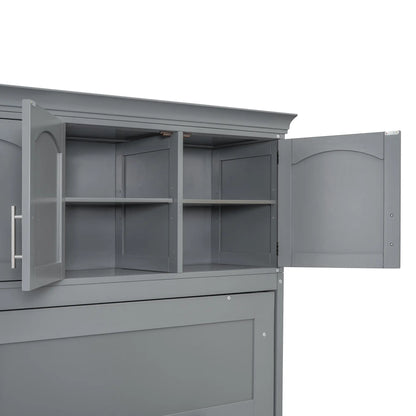 Murphy Bed with Storage, Space-saving Wall Bed, 117.5" L x 16" W x 88" H, Grey Bed Frames at Gallery Canada