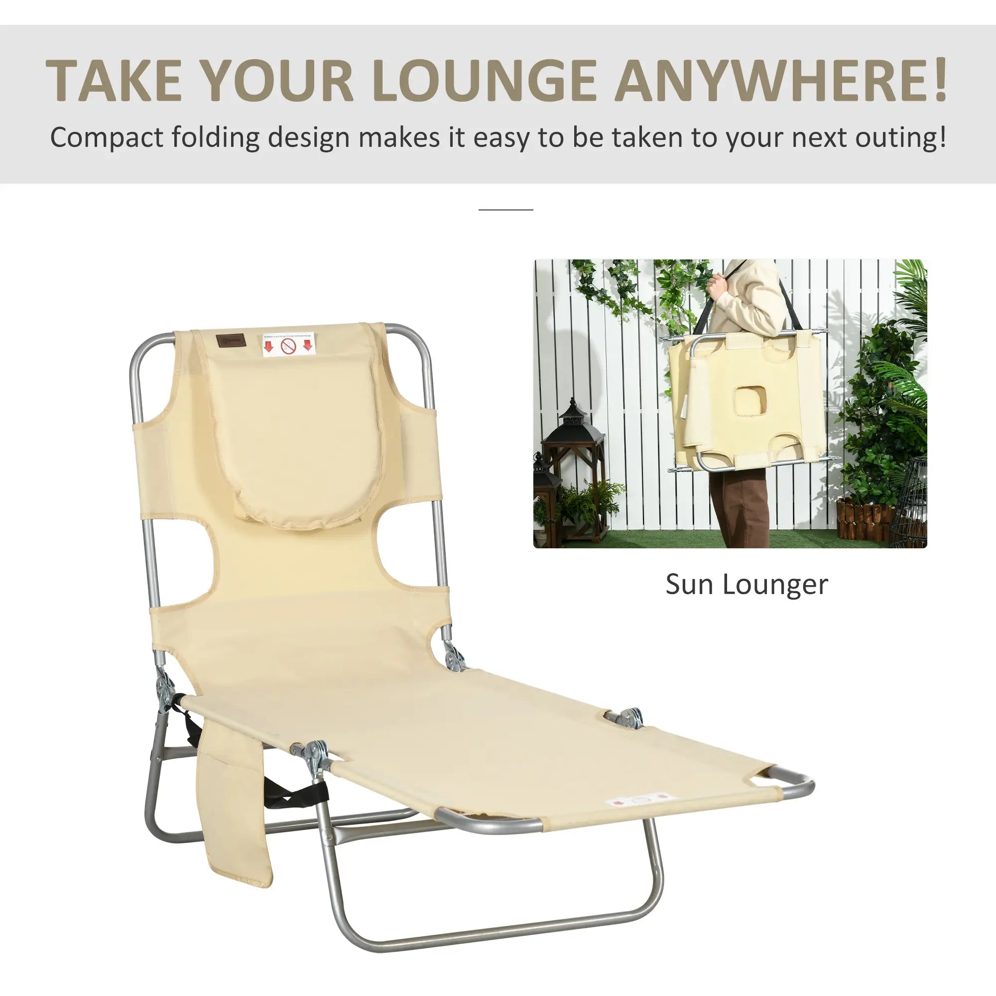 Folding Outdoor Lounge Chair, 5-Level Tanning Chair, Beige Lounger Chairs at Gallery Canada