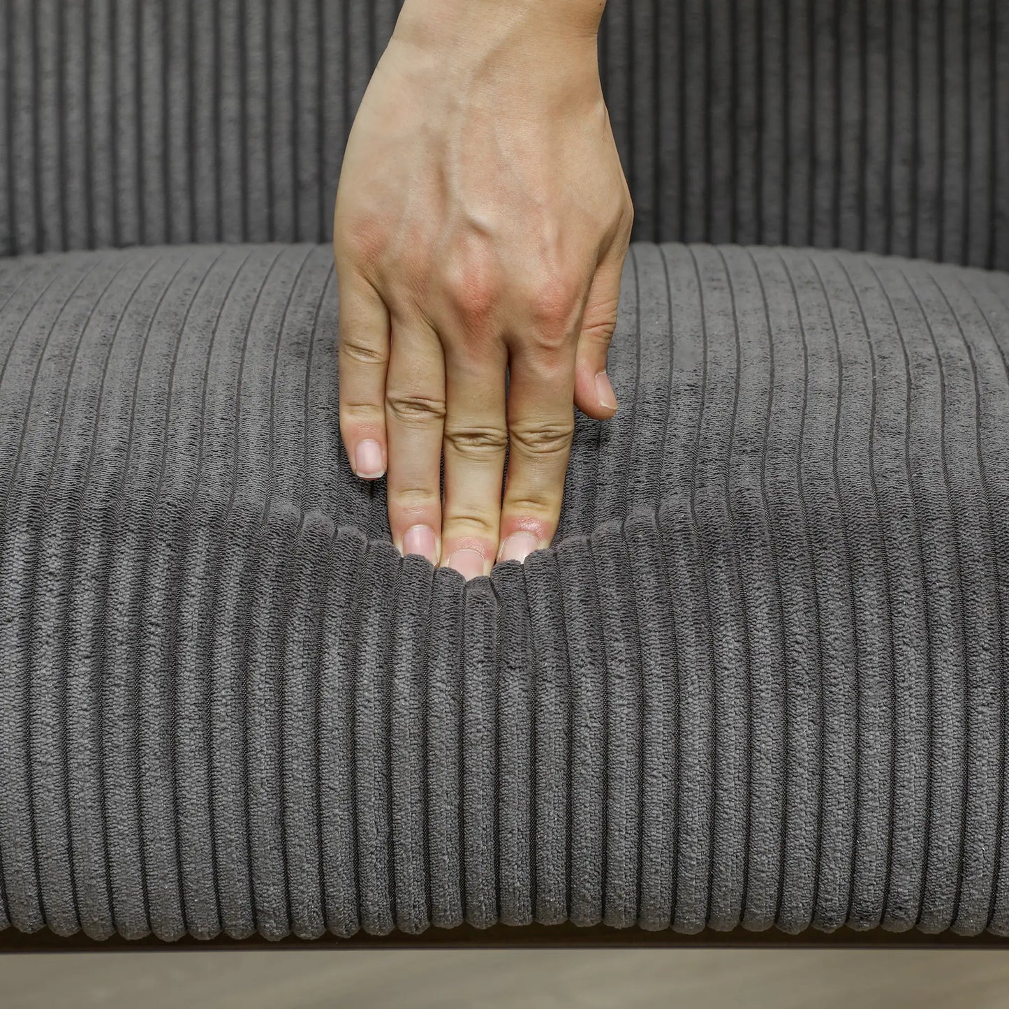 Corduroy Accent Chair, Wide Seat, Soft Padded Armrests, Dark Grey Accent Chairs at Gallery Canada