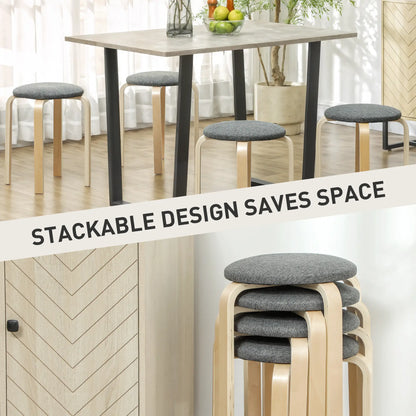 Stackable Wood Stools Set of 4, Padded Seat, Grey Dining Chairs at Gallery Canada
