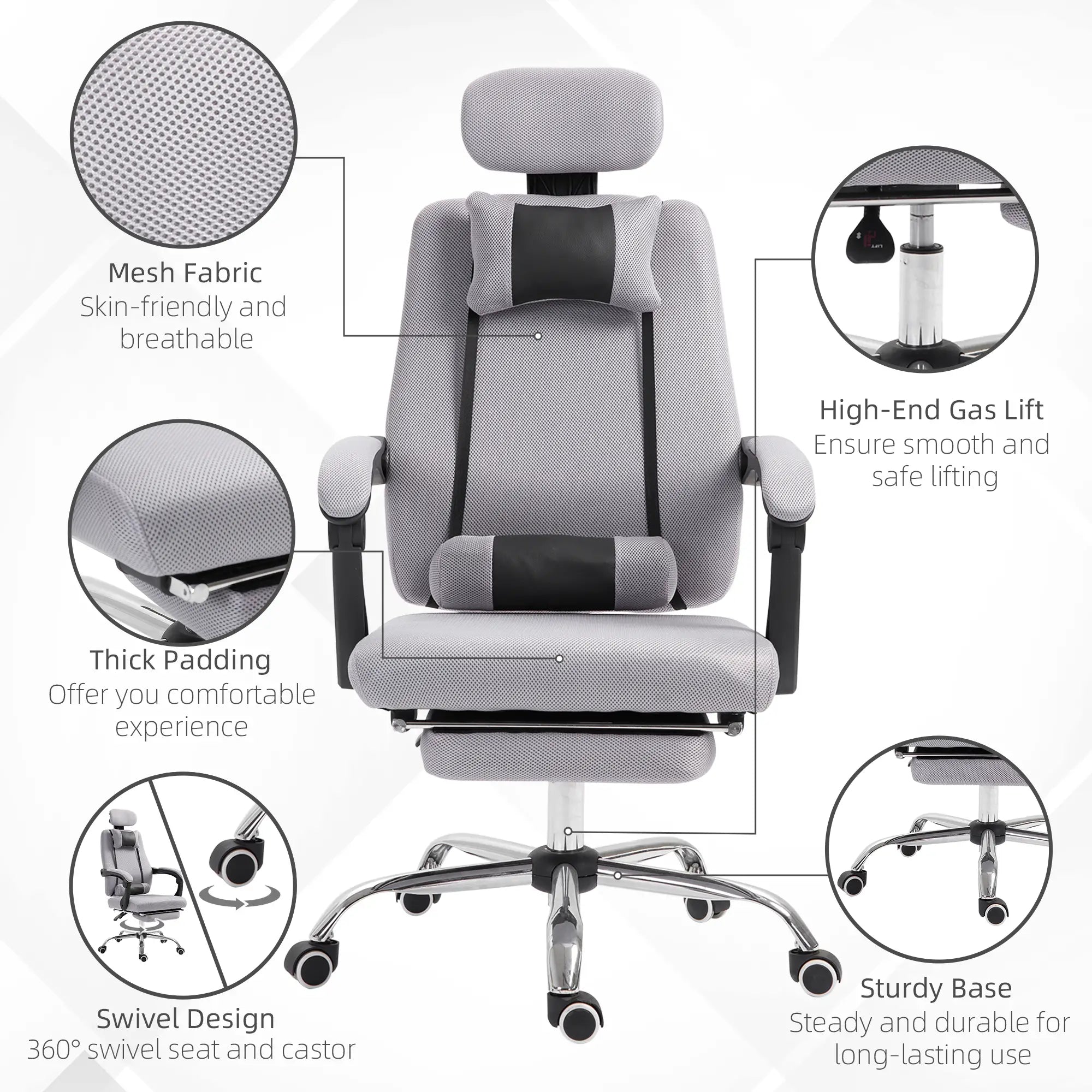 Ergonomic High Back Office Chair, Footrest, Lumbar Support, Grey Executive & Manager Chairs at Gallery Canada