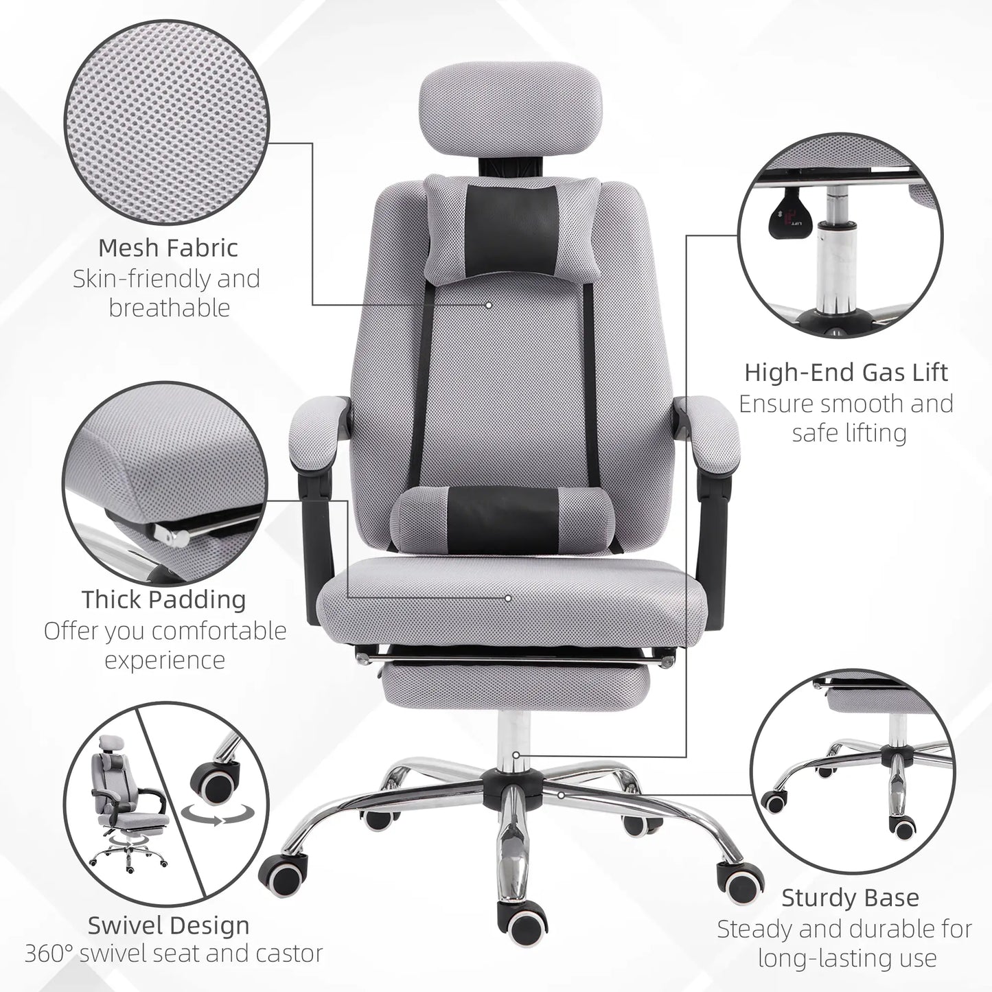 Ergonomic High Back Office Chair, Footrest, Lumbar Support, Grey Executive & Manager Chairs at Gallery Canada