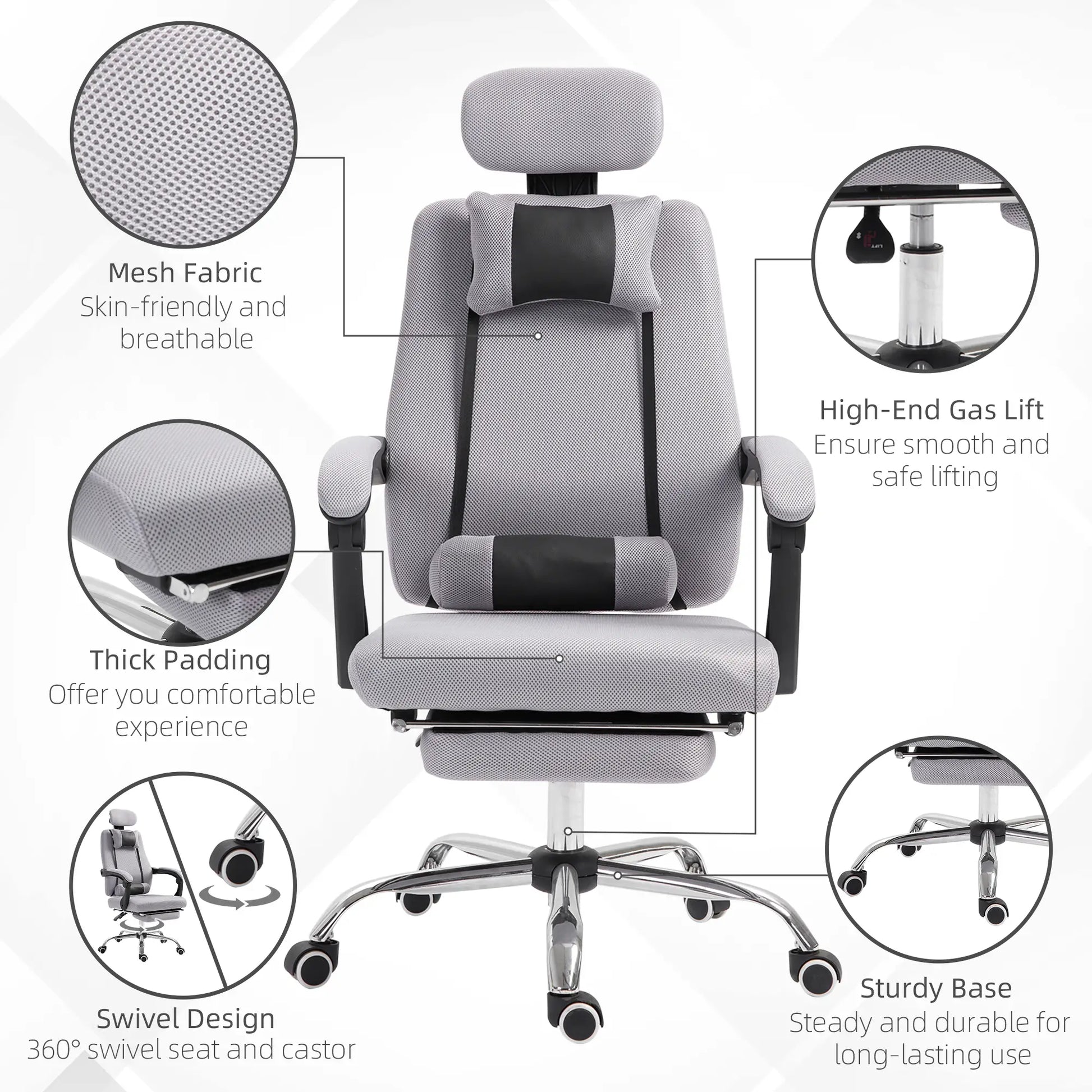 Ergonomic High Back Office Chair, Footrest, Lumbar Support, Grey Executive & Manager Chairs at Gallery Canada