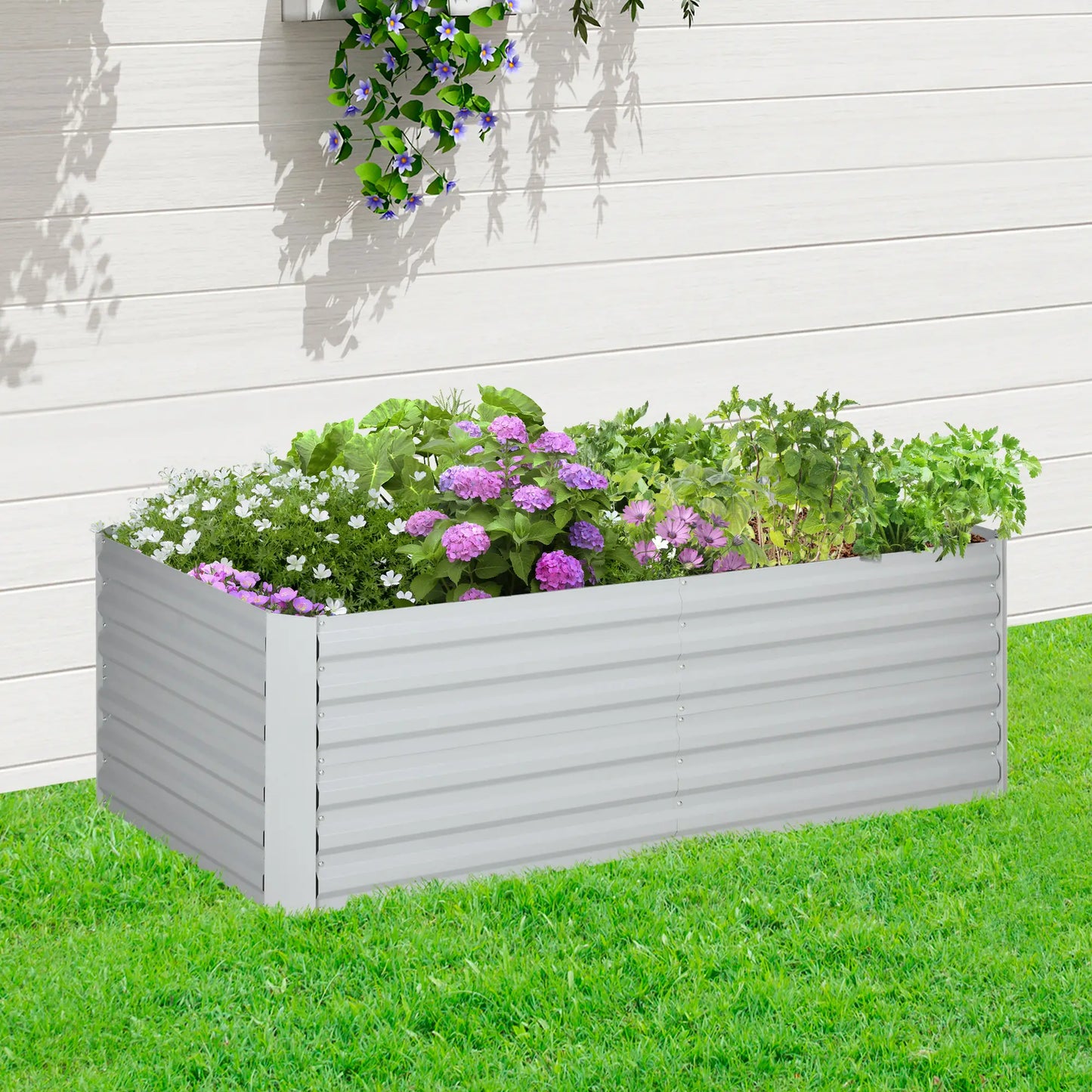 Galvanized Raised Garden Bed, Steel Outdoor Planter, 71" x 35" x 23", Light Grey Raised Garden Beds at Gallery Canada