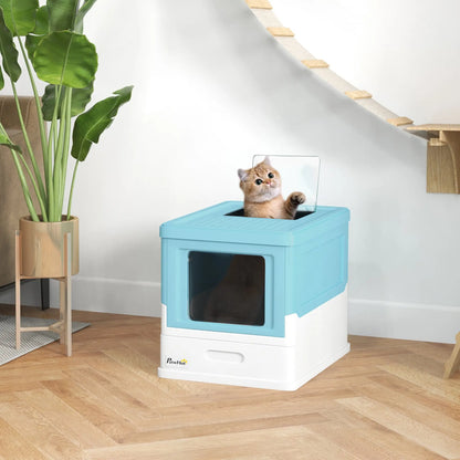 Top Entry Enclosed Kitty Litter Box with Scoop, Tray, Blue Cat Litter Box Enclosures at Gallery Canada