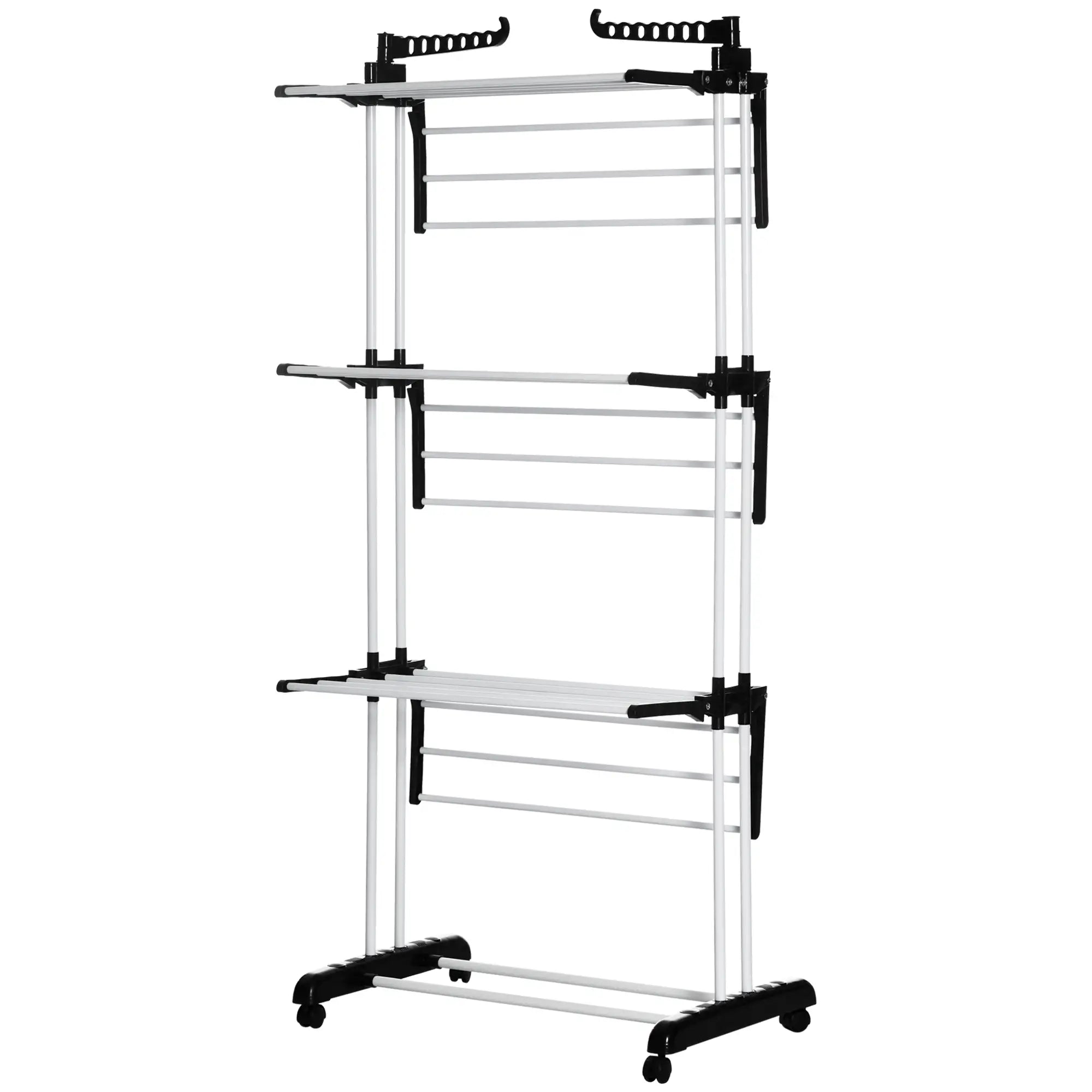 Foldable 4-Tier Steel Clothes Drying Rack, 2 Side Wings, 4 Castors, Black Bath Accessories at Gallery Canada