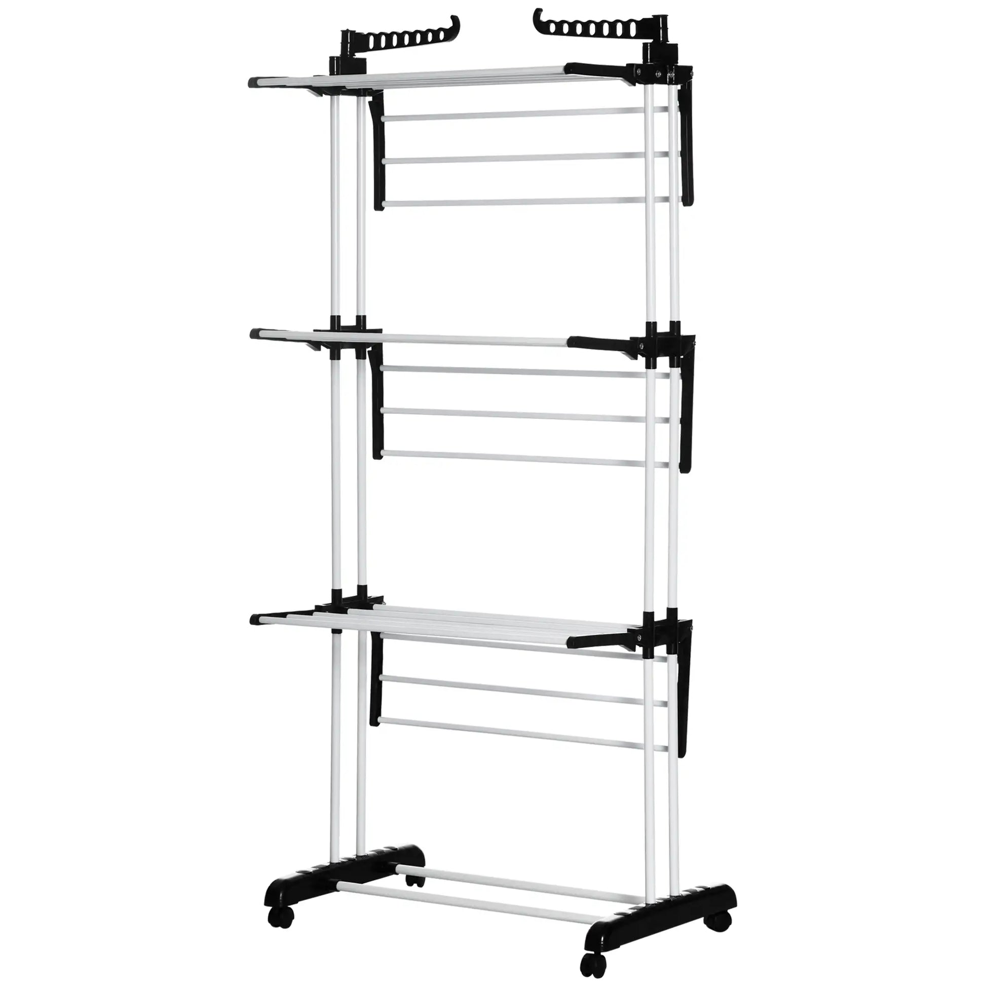 Foldable 4-Tier Steel Clothes Drying Rack, 2 Side Wings, 4 Castors, Black Bath Accessories at Gallery Canada