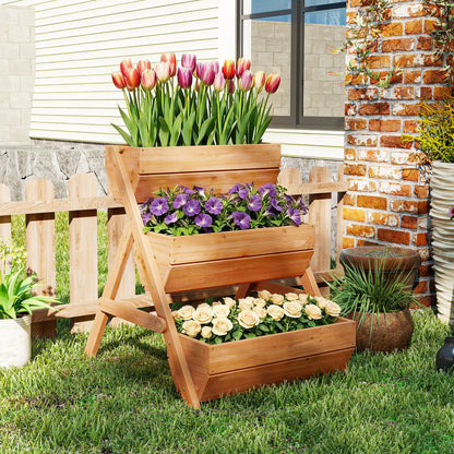 3 Tier Elevated Planter Box, Wooden Raised Garden Bed, 26" x 30" x 30", Brown Elevated Garden Beds at Gallery Canada