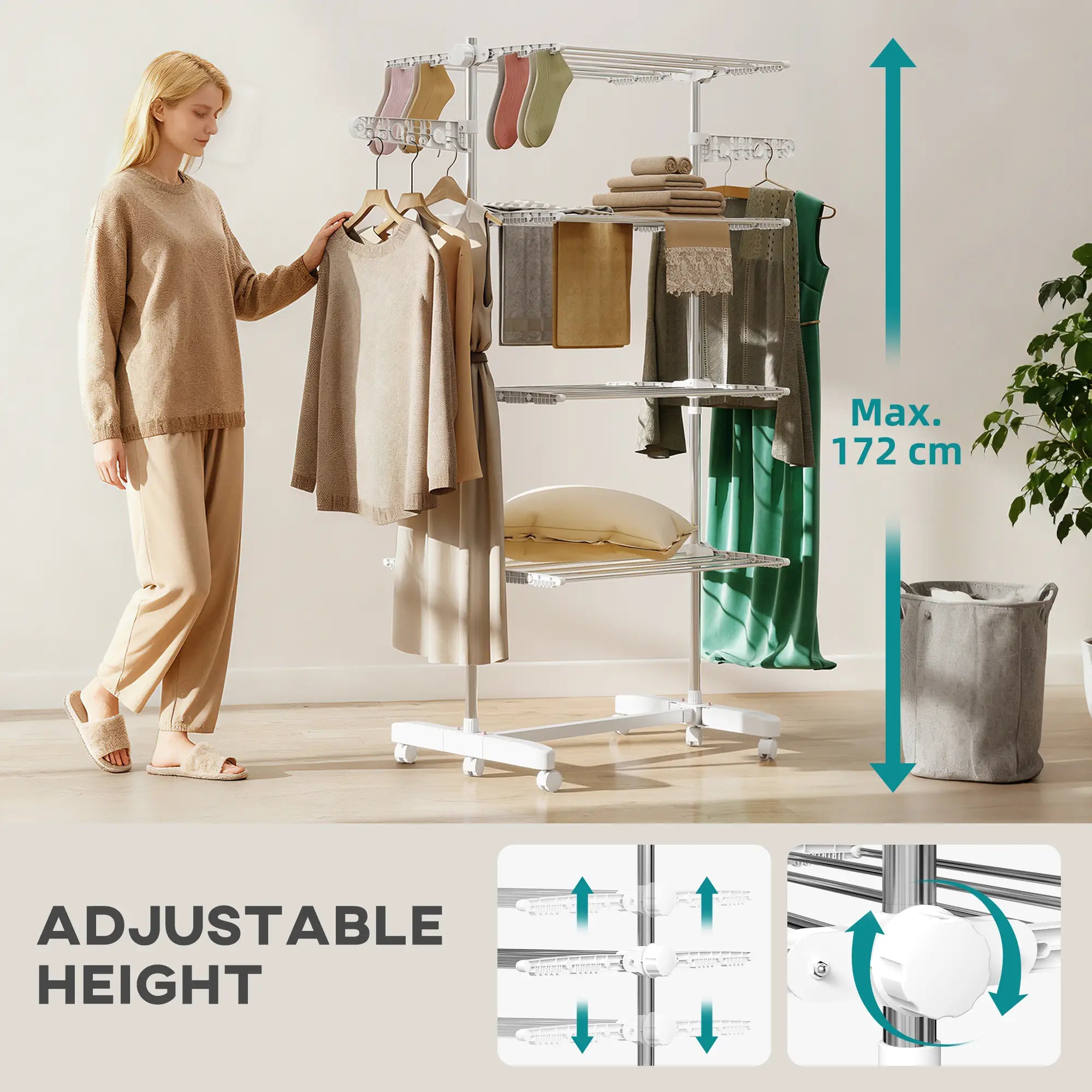 Stainless Steel Folding Clothes Drying Rack, Side Wings, Castors, Indoor Outdoor, White Bath Accessories at Gallery Canada