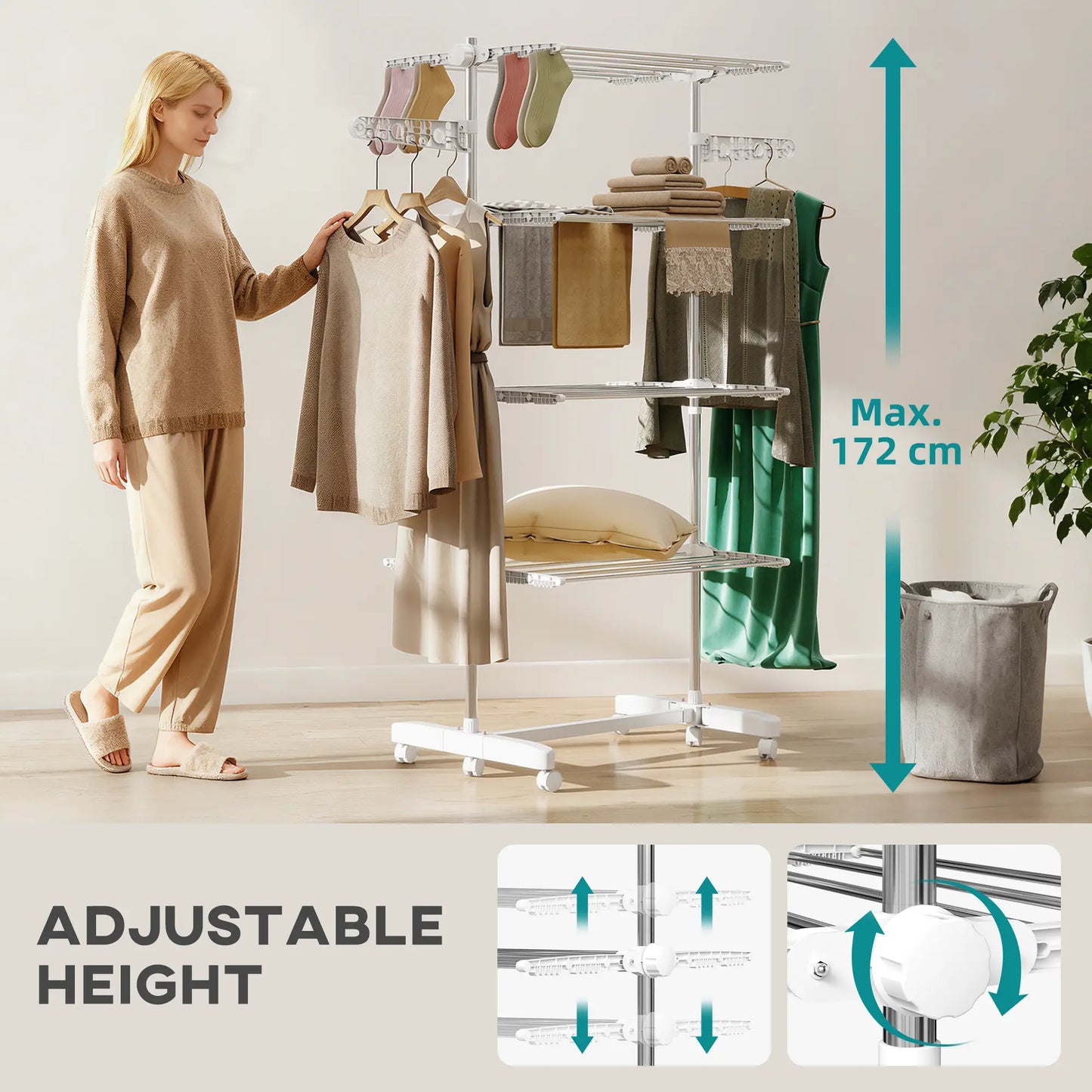 Stainless Steel Folding Clothes Drying Rack, Side Wings, Castors, Indoor Outdoor, White Bath Accessories at Gallery Canada