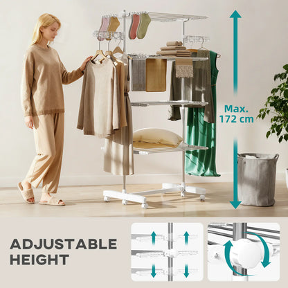 Stainless Steel Folding Clothes Drying Rack, Side Wings, Castors, Indoor Outdoor, White Bath Accessories at Gallery Canada