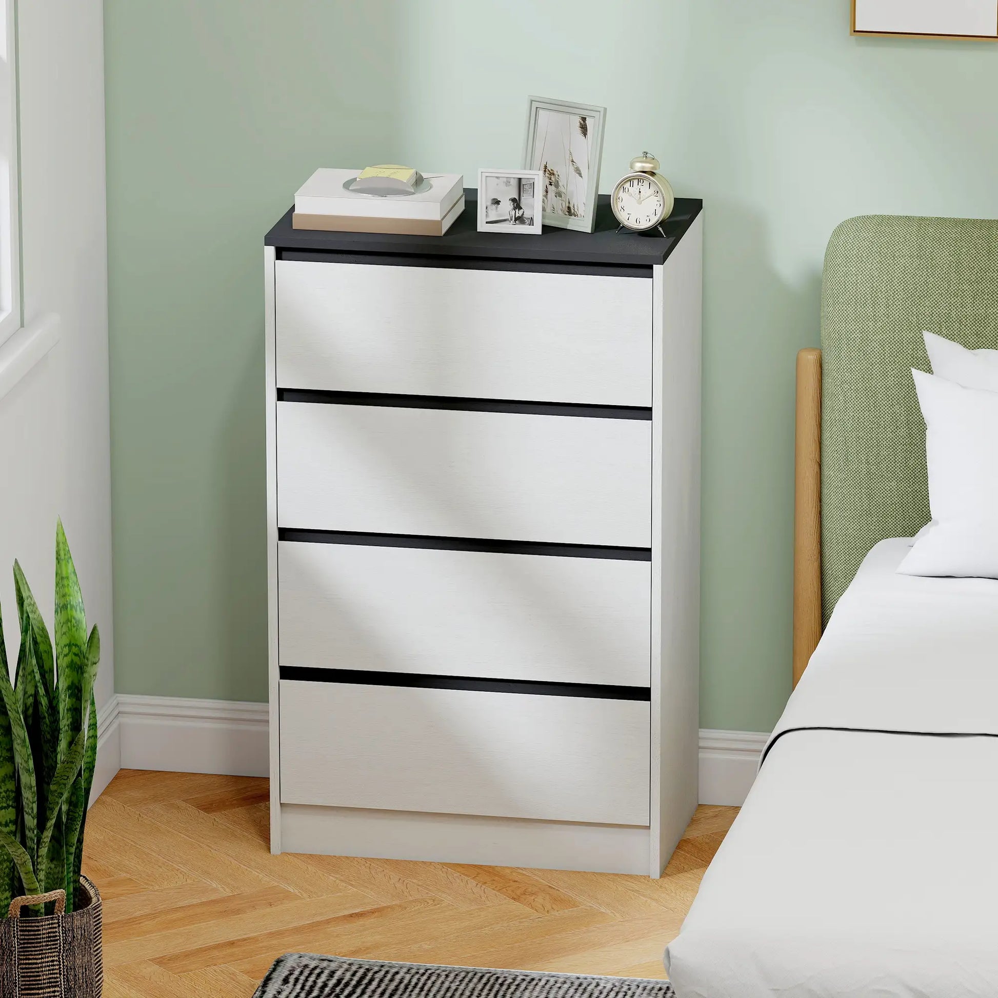 Tall Chest of Drawers, 4 Drawer Dresser, White Wood Effect, White Storage Cabinets at Gallery Canada