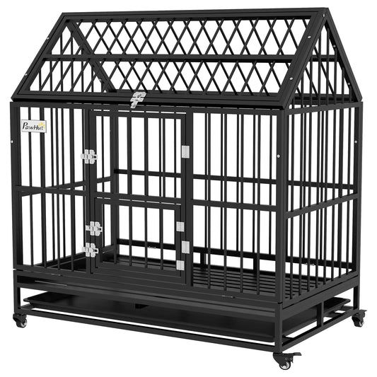 49" Heavy Duty Dog Crate, Removable Tray, Openable Roof, Black Houses, Kennels & Pens Black at Gallery Canada