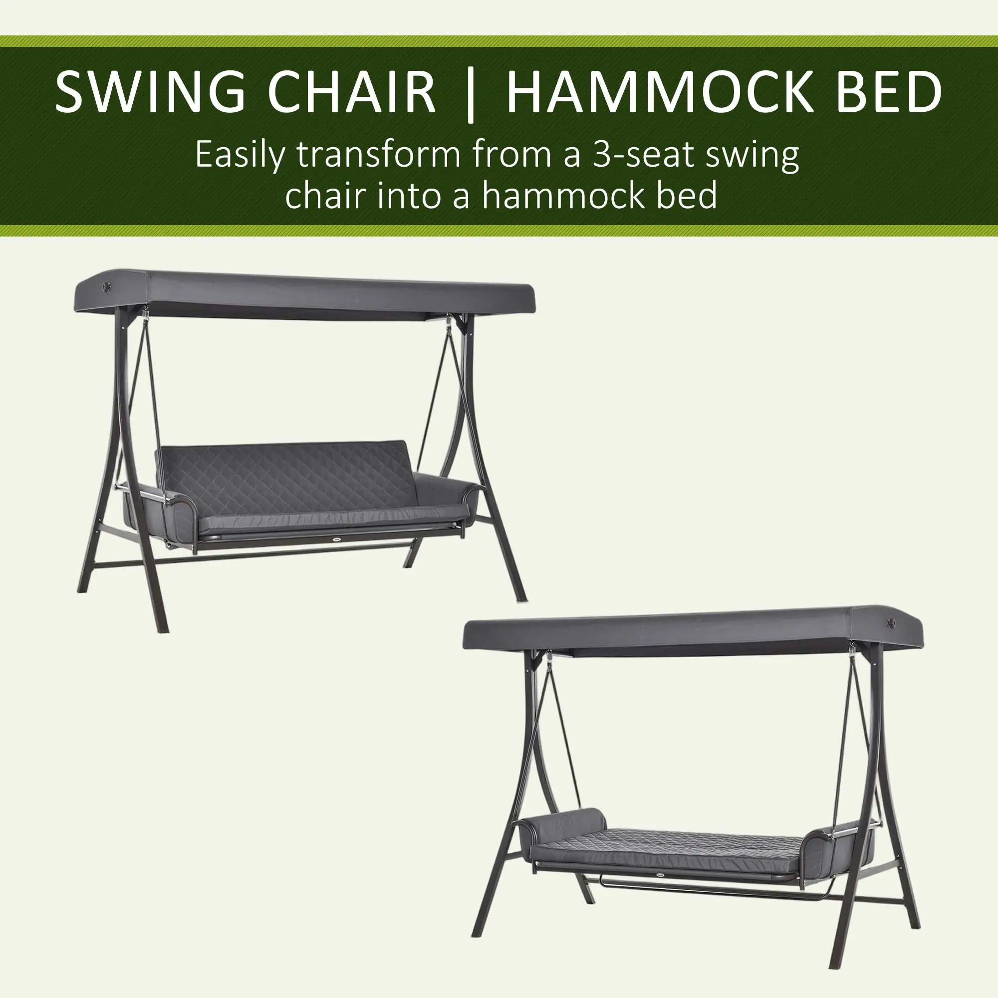 3 Person Porch Swing Bench, Adjustable Canopy, Cushions, Pillows, Dark Grey Porch Swings with Canopy at Gallery Canada