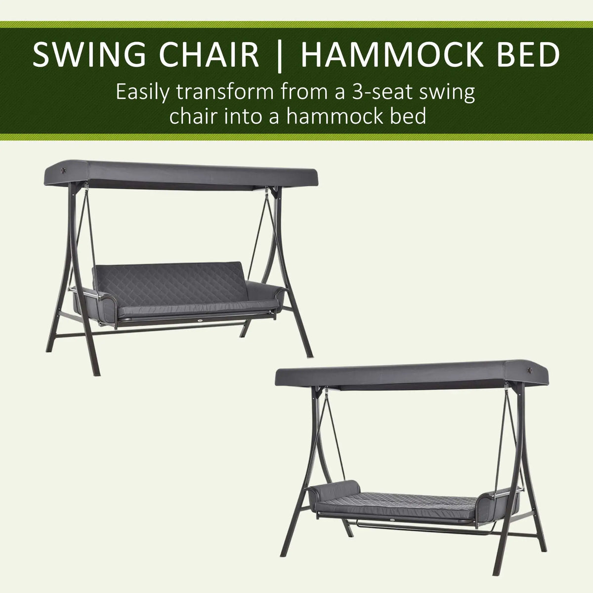 3 Person Porch Swing Bench, Adjustable Canopy, Cushions, Pillows, Dark Grey Porch Swings with Canopy at Gallery Canada
