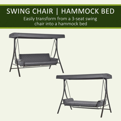3 Person Porch Swing Bench, Adjustable Canopy, Cushions, Pillows, Dark Grey Porch Swings with Canopy at Gallery Canada