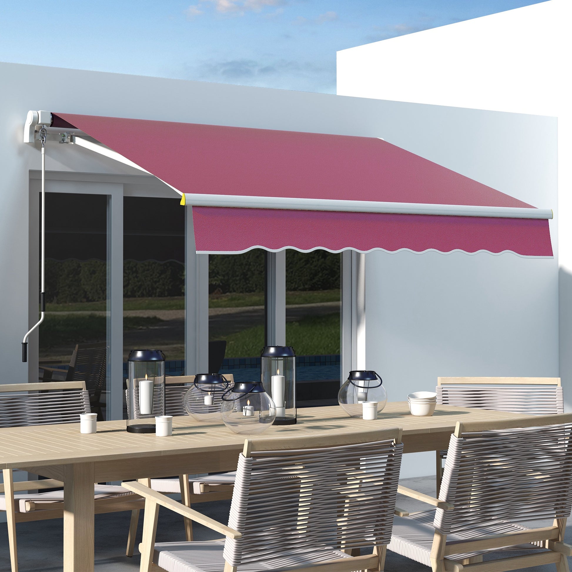 8' x 6.5' Manual Retractable Awning with LED Lights, Aluminum Sun Canopies for Patio Door Window, Wine Red at Gallery Canada