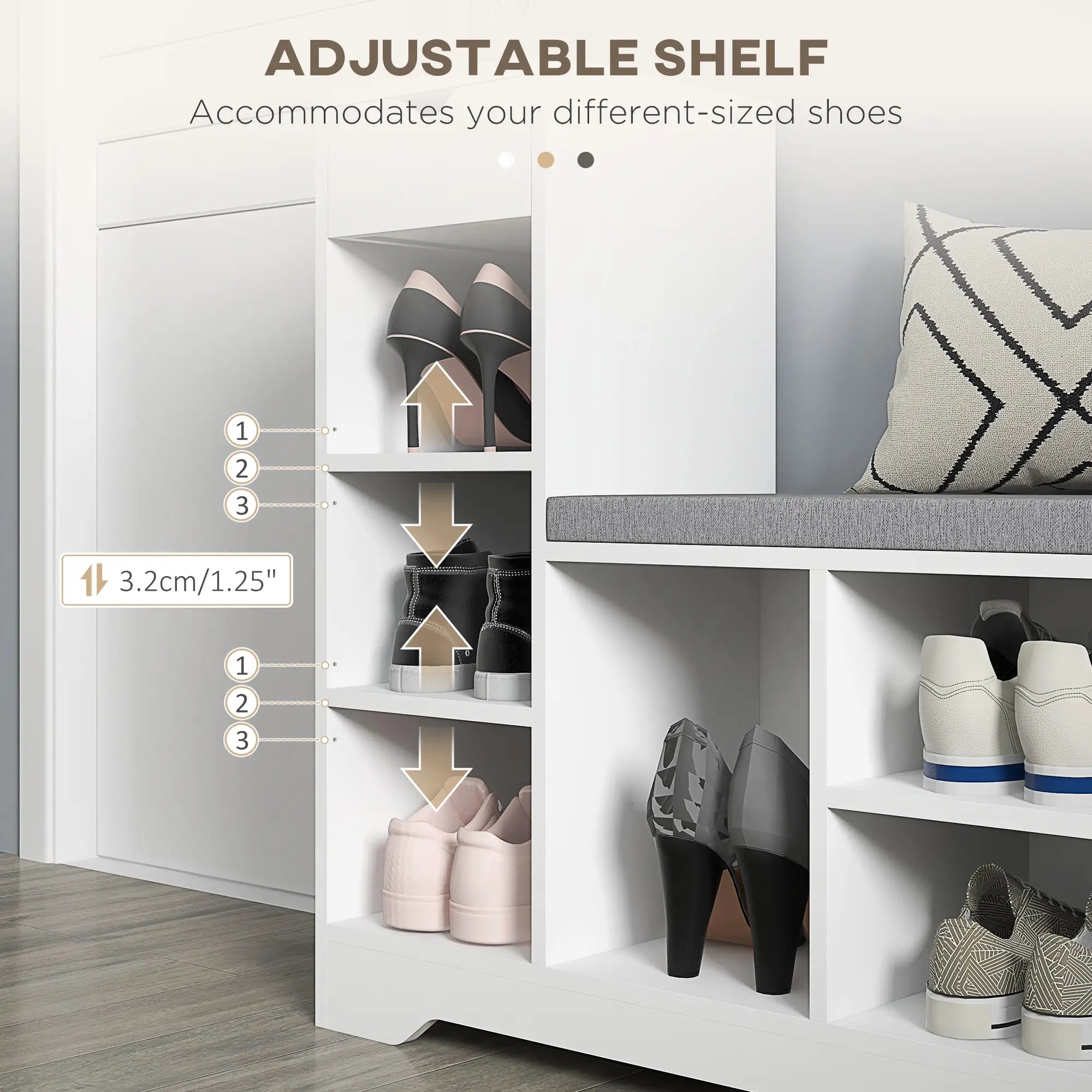 Upholstered Shoe Storage Bench With Seat, Drawer, 6 Shelves, White Shoe Storage Cabinets & Racks at Gallery Canada