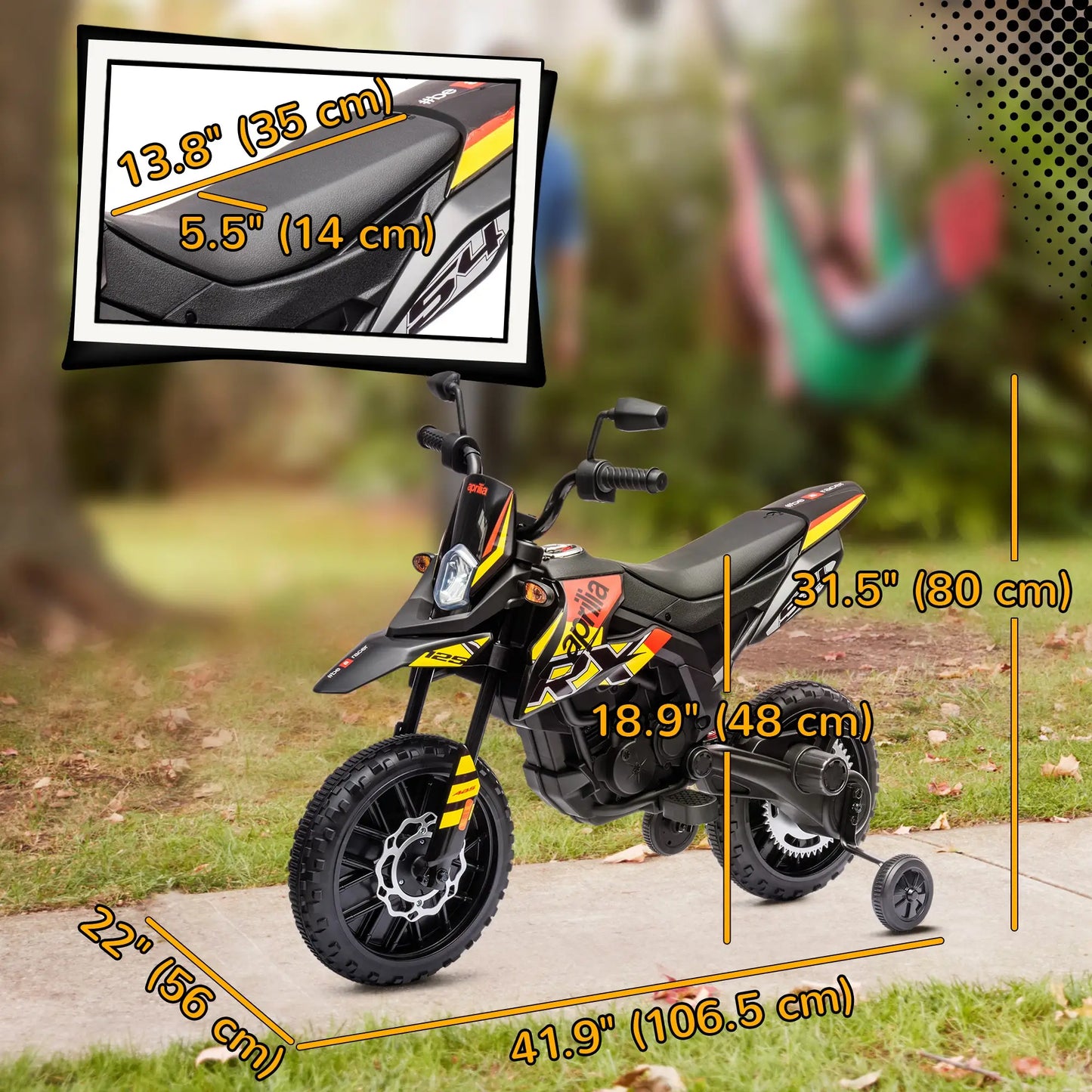 12V Kids Electric Motorcycle, Battery-Powered Dirt Bike, Training Wheels, Yellow Electric Ride On Toys at Gallery Canada