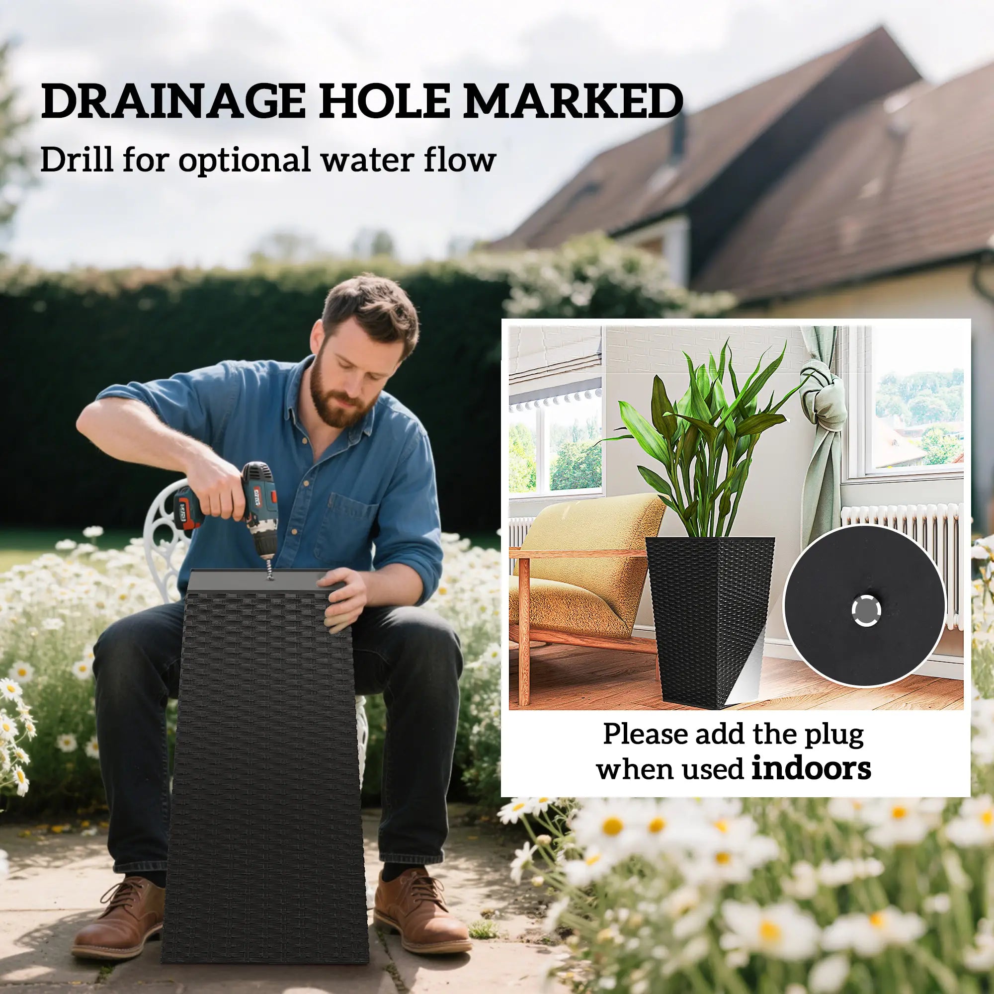 Set of 3 Tall Plant Stand, Outdoor Indoor Flower Pot, Black Garden Accessories at Gallery Canada