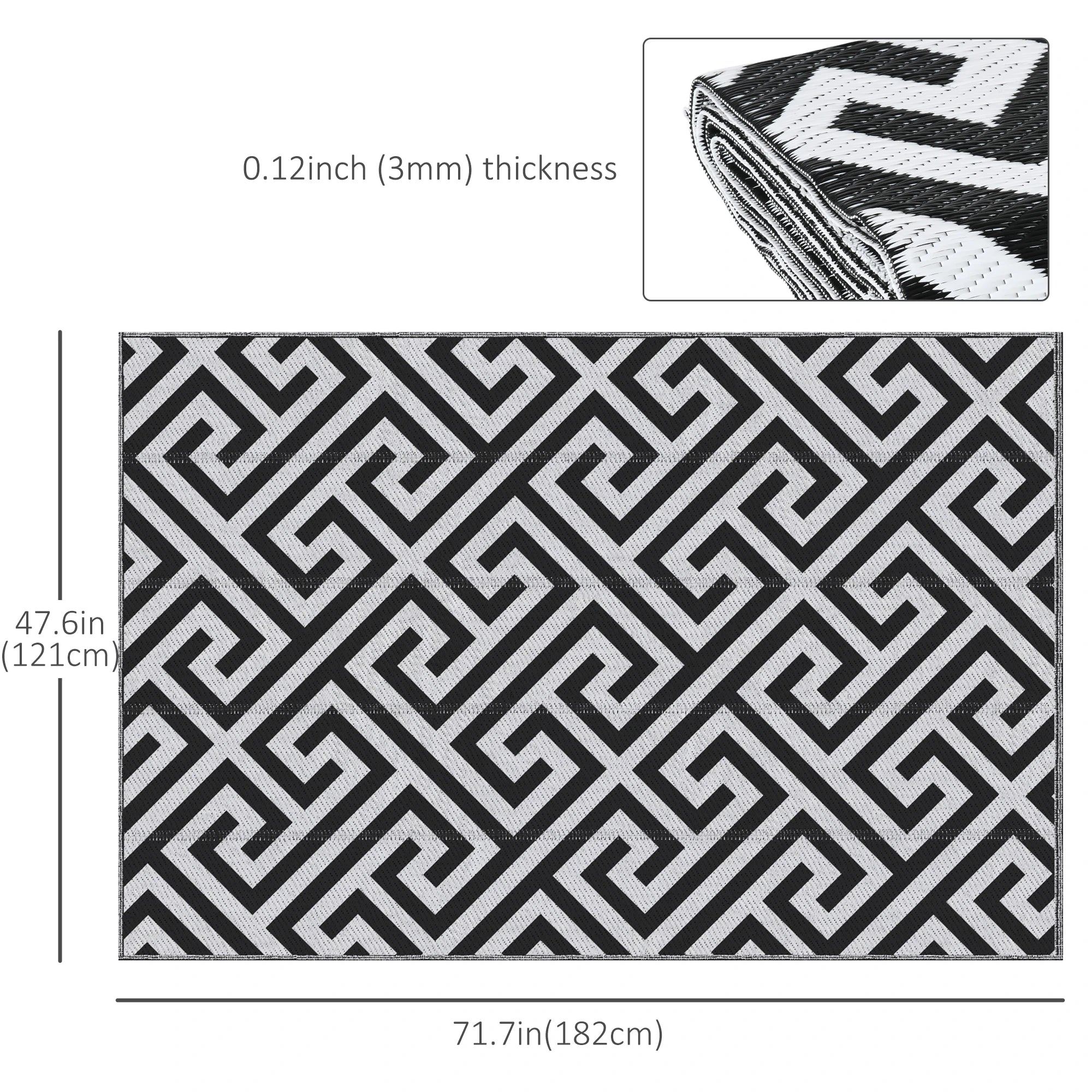 Reversible Outdoor RV Rug, 4' x 6', Patio Mat, Black & White Outdoor Reversible Rugs at Gallery Canada
