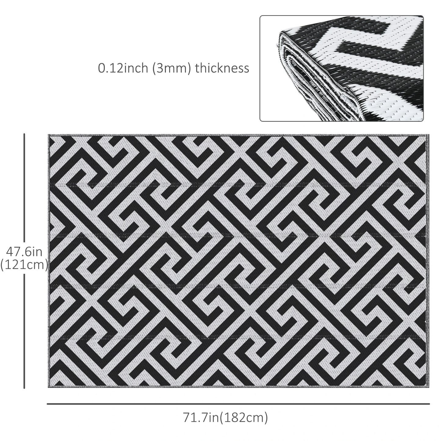 Reversible Outdoor RV Rug, 4' x 6', Patio Mat, Black & White Outdoor Reversible Rugs at Gallery Canada