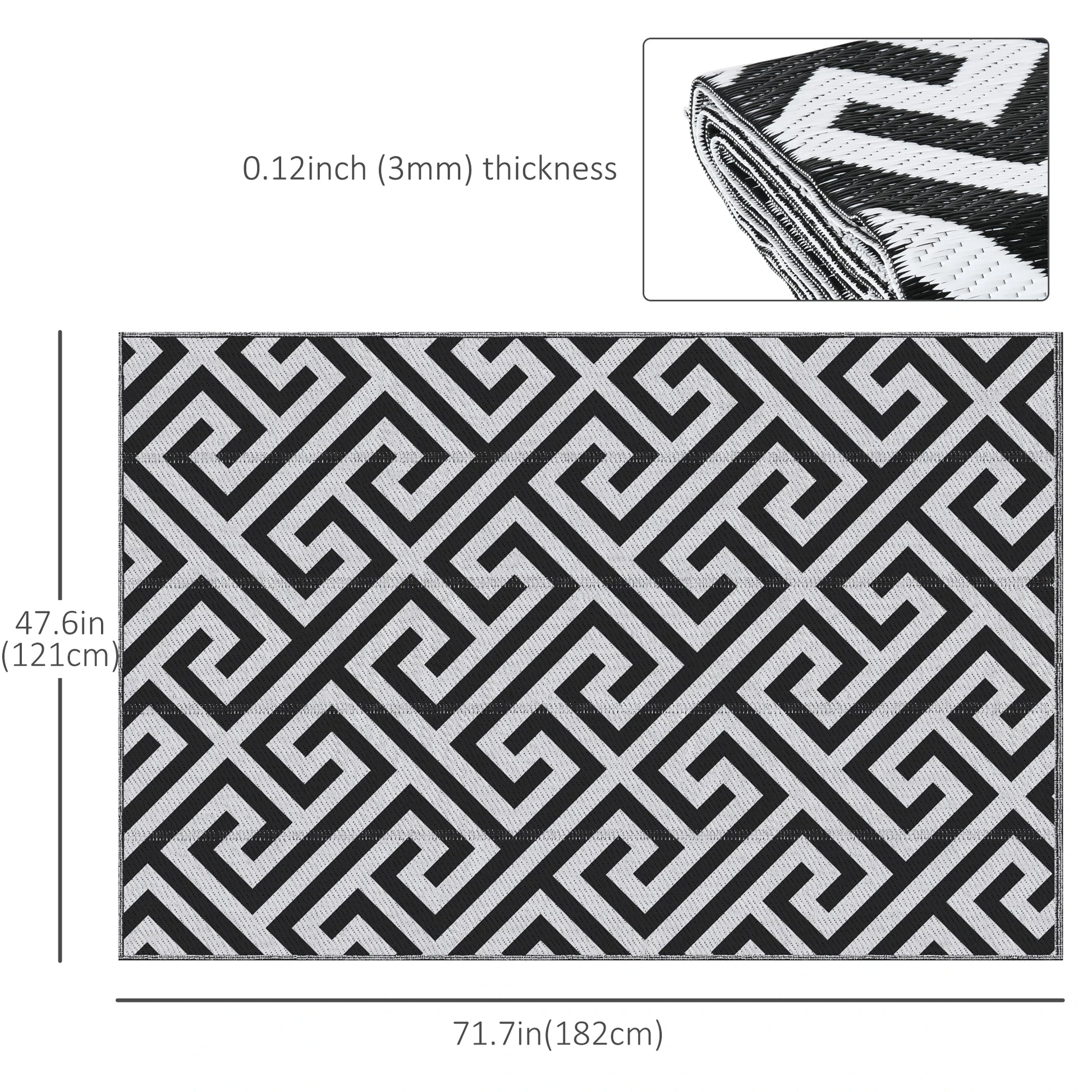 Reversible Outdoor RV Rug, 4' x 6', Patio Mat, Black & White Outdoor Reversible Rugs at Gallery Canada