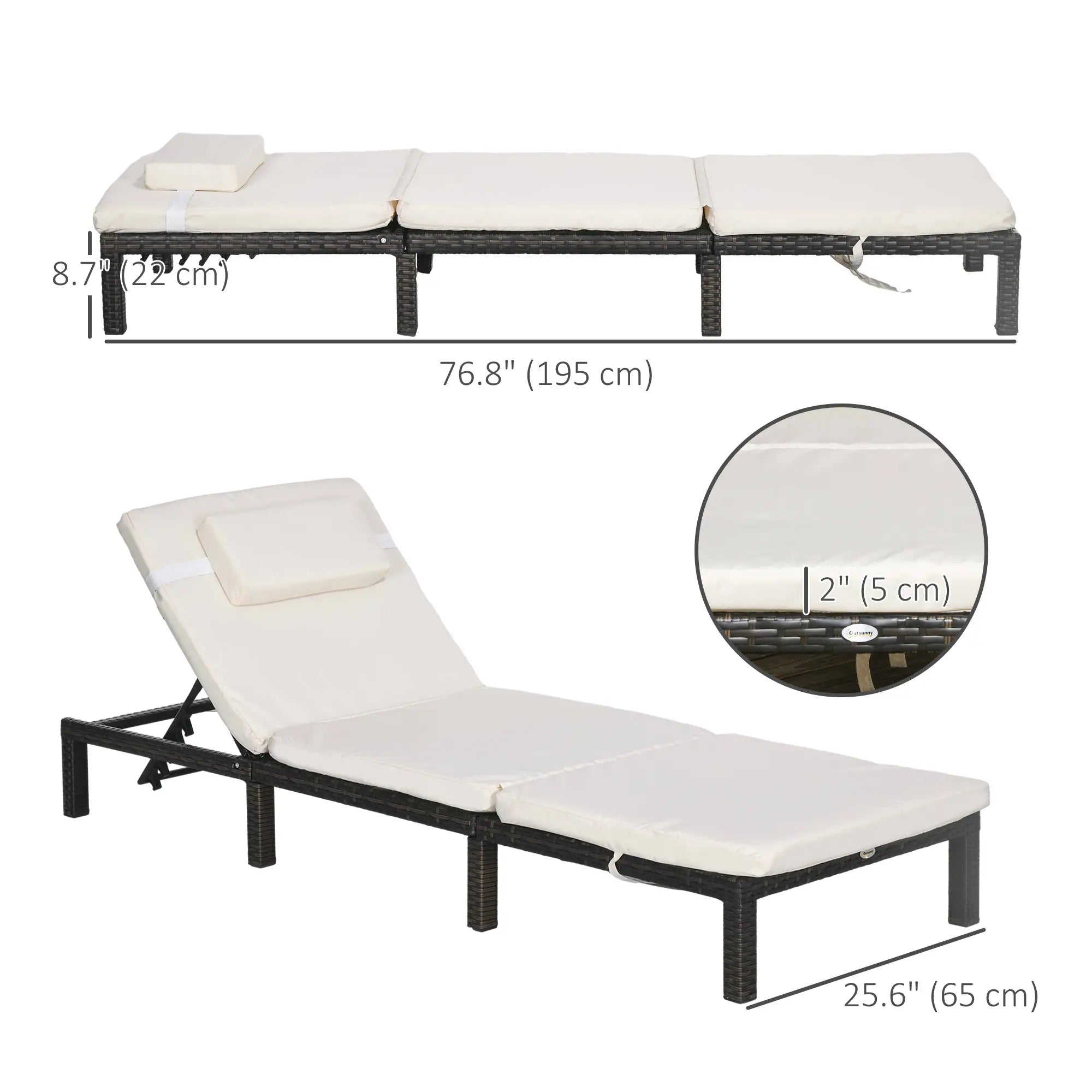 Outdoor Lounger, 5-Level Adjustable Back, Headrest, Cream White Chaise Loungers at Gallery Canada
