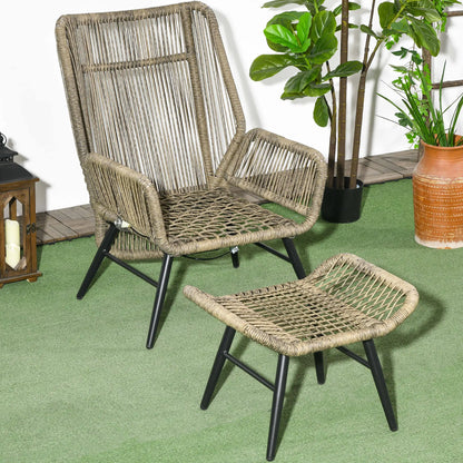 2 Pcs PE Rattan Leisure Chair Set, Outdoor Reclining Patio Chair with Footrest, Adjustable Backrest, Cushion, Khaki Patio Chairs at Gallery Canada