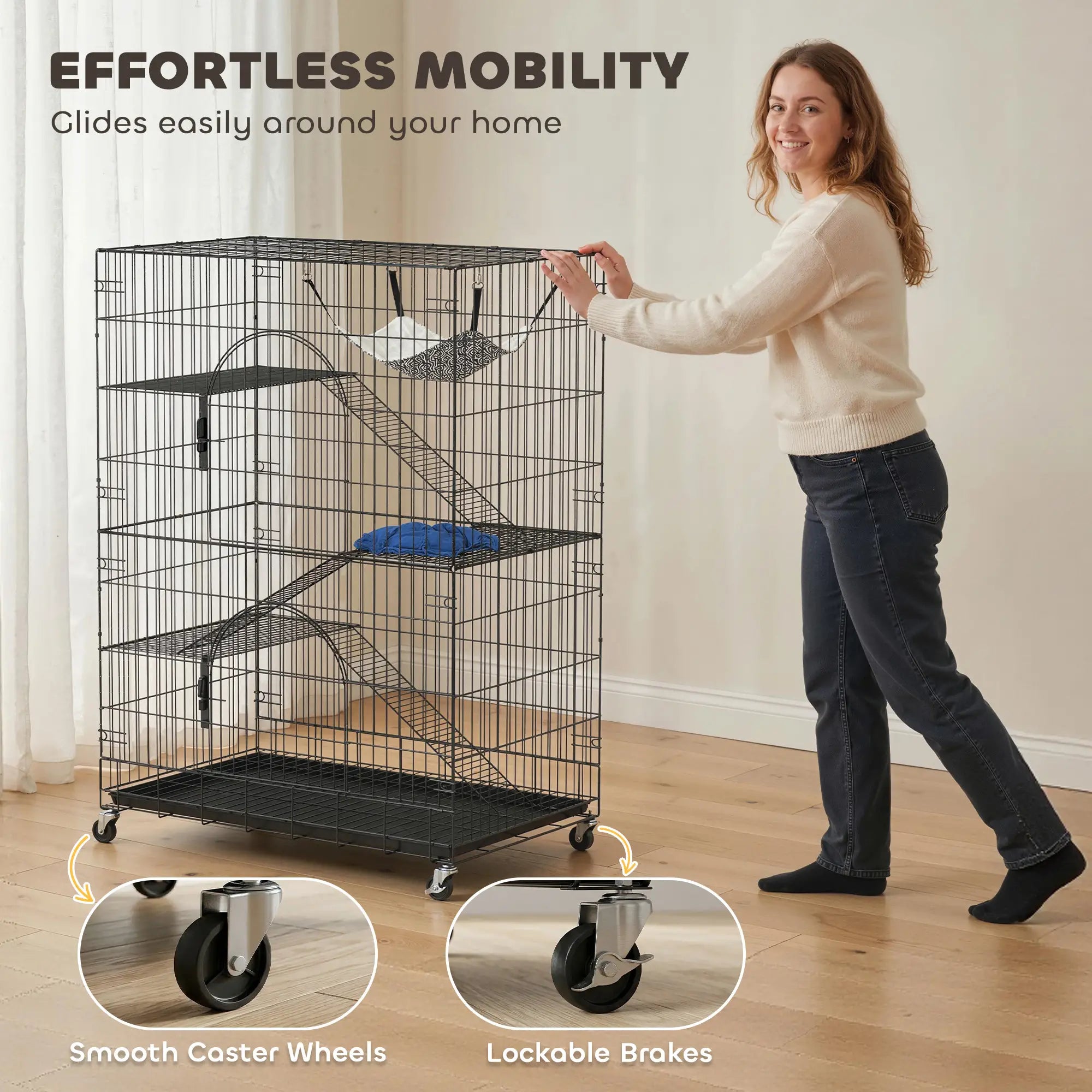 4-Tier Cat Cage, Large Enclosure with Lockable Wheels, Tray, Hammock Outdoor Cat Enclosures at Gallery Canada
