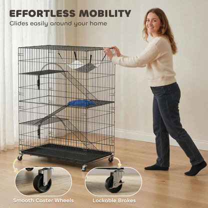4-Tier Cat Cage, Large Enclosure with Lockable Wheels, Tray, Hammock Outdoor Cat Enclosures at Gallery Canada