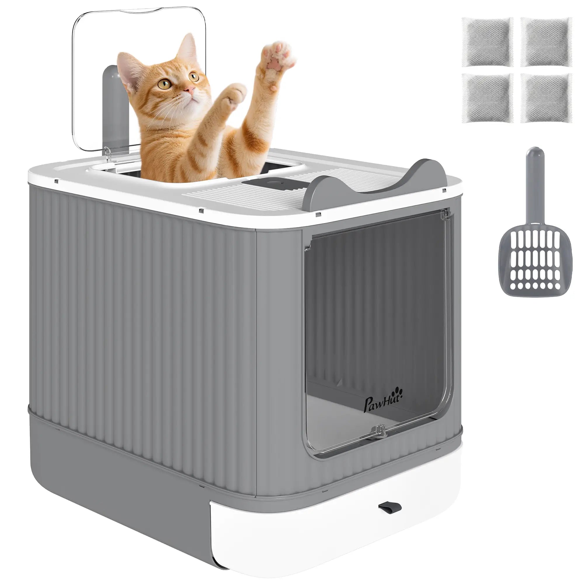 Enclosed Kitty Litter Box With Lid, Front-Entry, Top-Exit, Scoop, Deodorizer Bag, Medium, White Cat Litter Box Enclosures at Gallery Canada