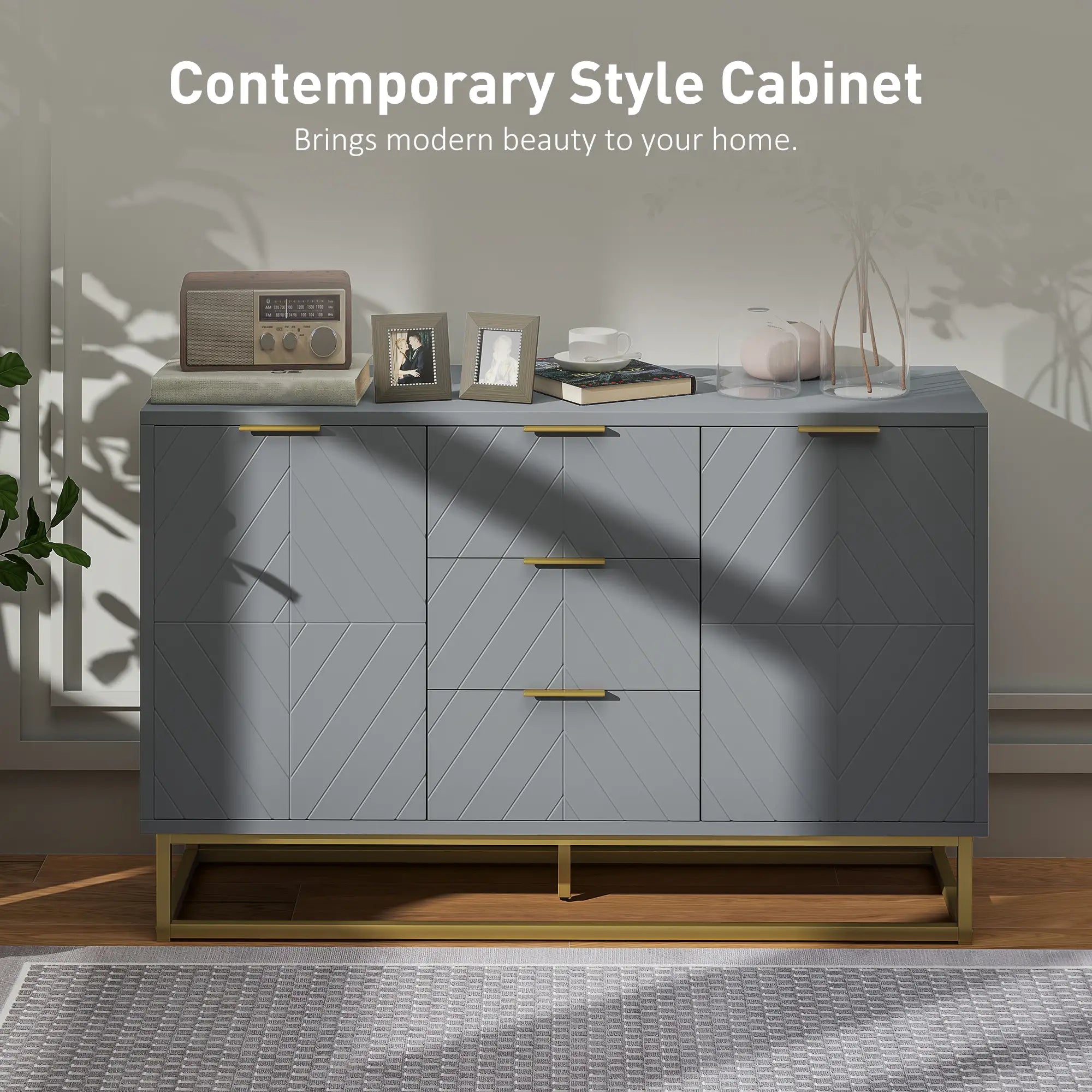 Sideboard Storage Cabinet, 3 Drawers, Adjustable Shelves, Grey Bar Cabinets at Gallery Canada