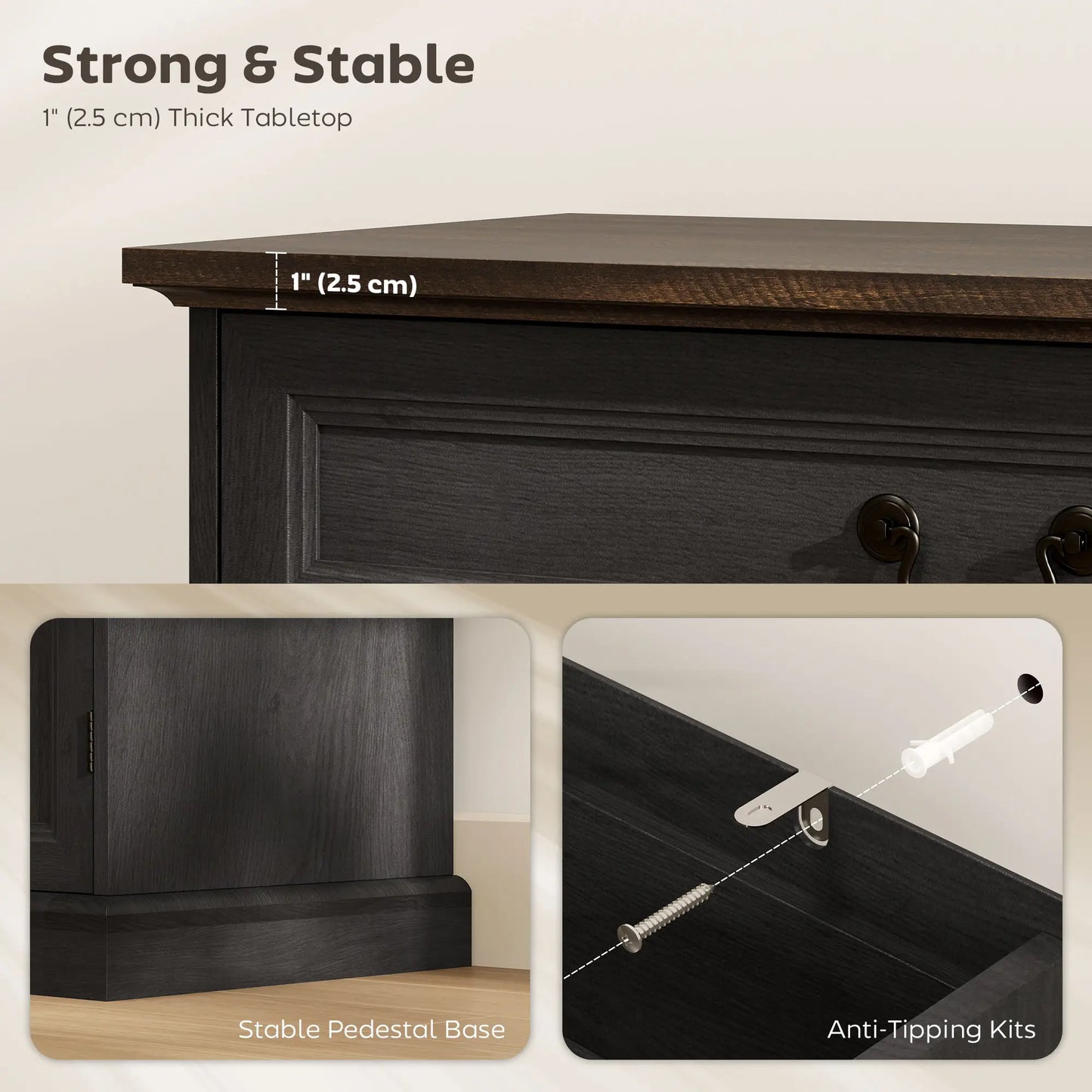 32" Buffet Cabinet, Black Wood Grain, Farmhouse Sideboard, Black Bar Cabinets at Gallery Canada