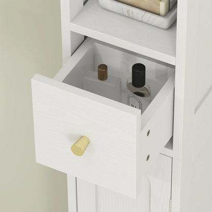 Tall Bathroom Cabinet, Modern Slim Storage, Arched Doors, White Freestanding Bathroom Cabinets at Gallery Canada