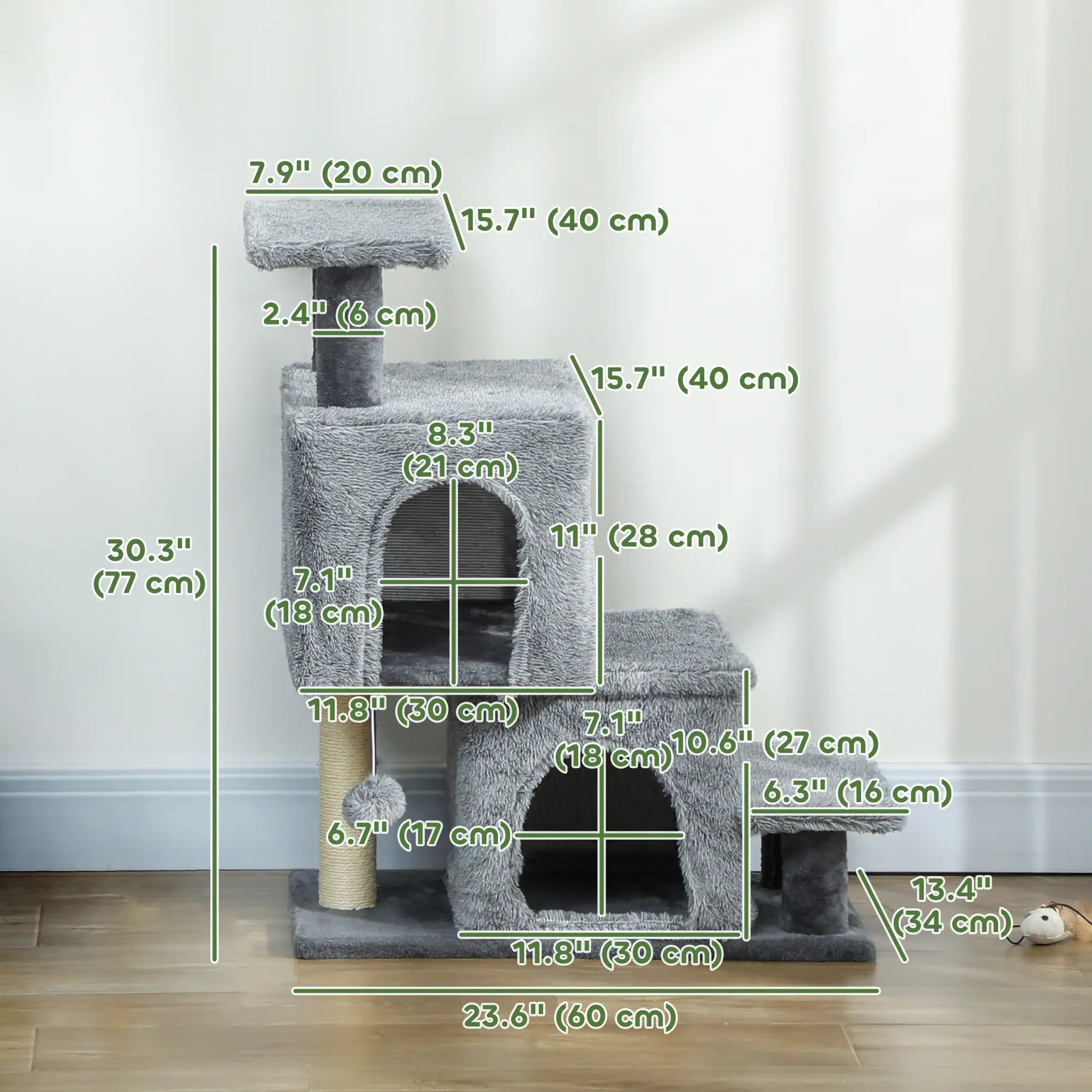 4-Step Pet Stairs, Adjustable Height, Scratching Posts, Hanging Ball, Grey Dog Stairs at Gallery Canada