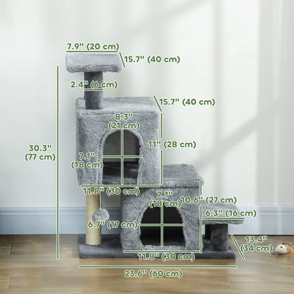 4-Step Pet Stairs, Adjustable Height, Scratching Posts, Hanging Ball, Grey Dog Stairs at Gallery Canada