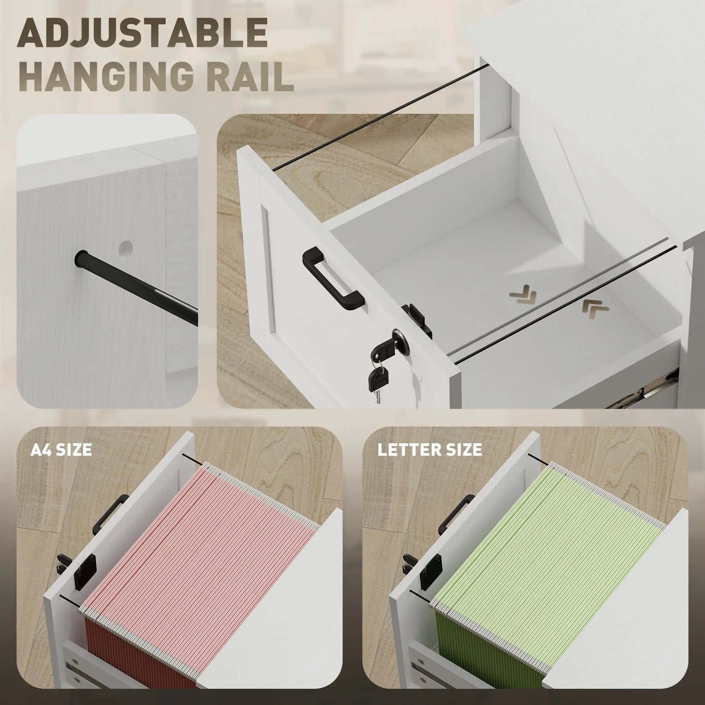Vertical Filing Cabinet, 2 Drawers With Lock, A4 Letter Size, White Office Cabinets & Cupboards at Gallery Canada