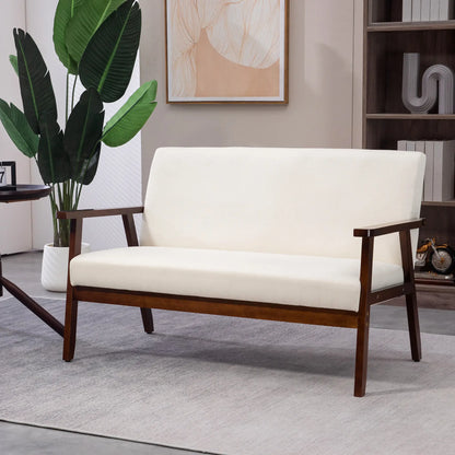 Compact Loveseat Sofa, Linen Fabric, Rubber Wood Legs, Cream White 2-Seater Sofas at Gallery Canada