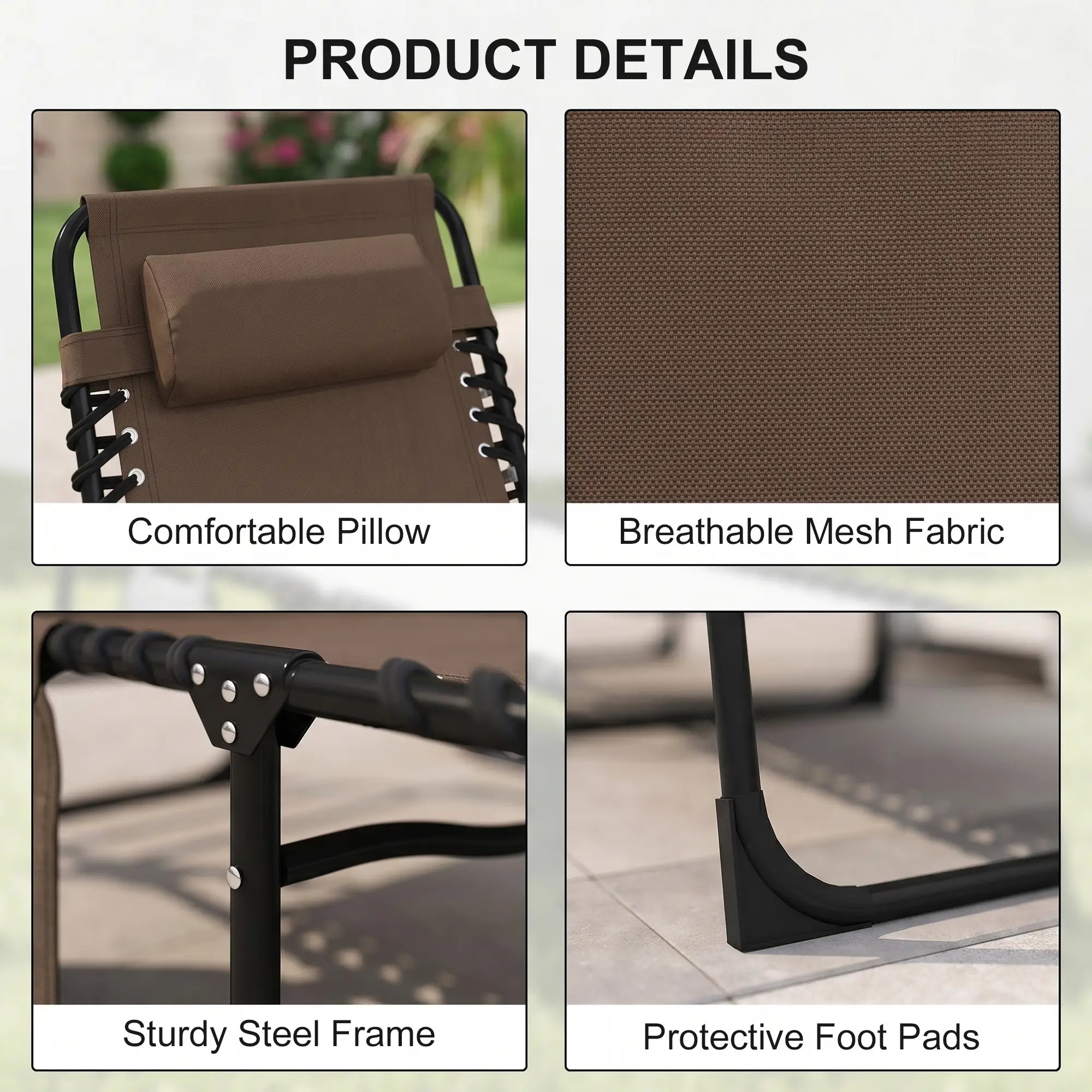 Outdoor Folding Chaise Lounge, Adjustable Backrest, Removable Pillow, Brown Lounger Chairs at Gallery Canada