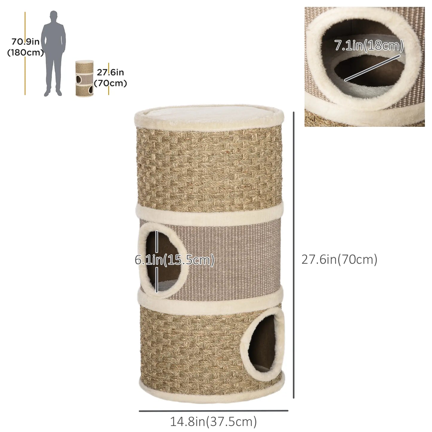 3 Story Cat Condo with Sisal Scratching Surface, 15" x 28", Khaki Brown Cat Towers at Gallery Canada