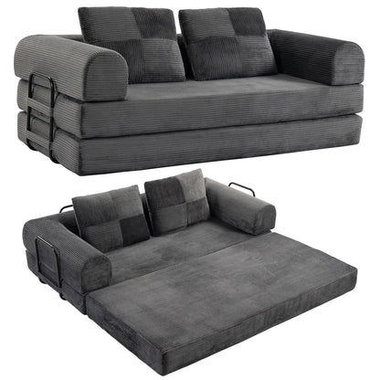 Canapé-lit convertible 5-en-1, causeuse en forme de L, gris foncé, gris foncé