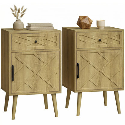 Nightstand Set Of 2, Oak, With Drawer And Cabinet Storage Side Tables at Gallery Canada