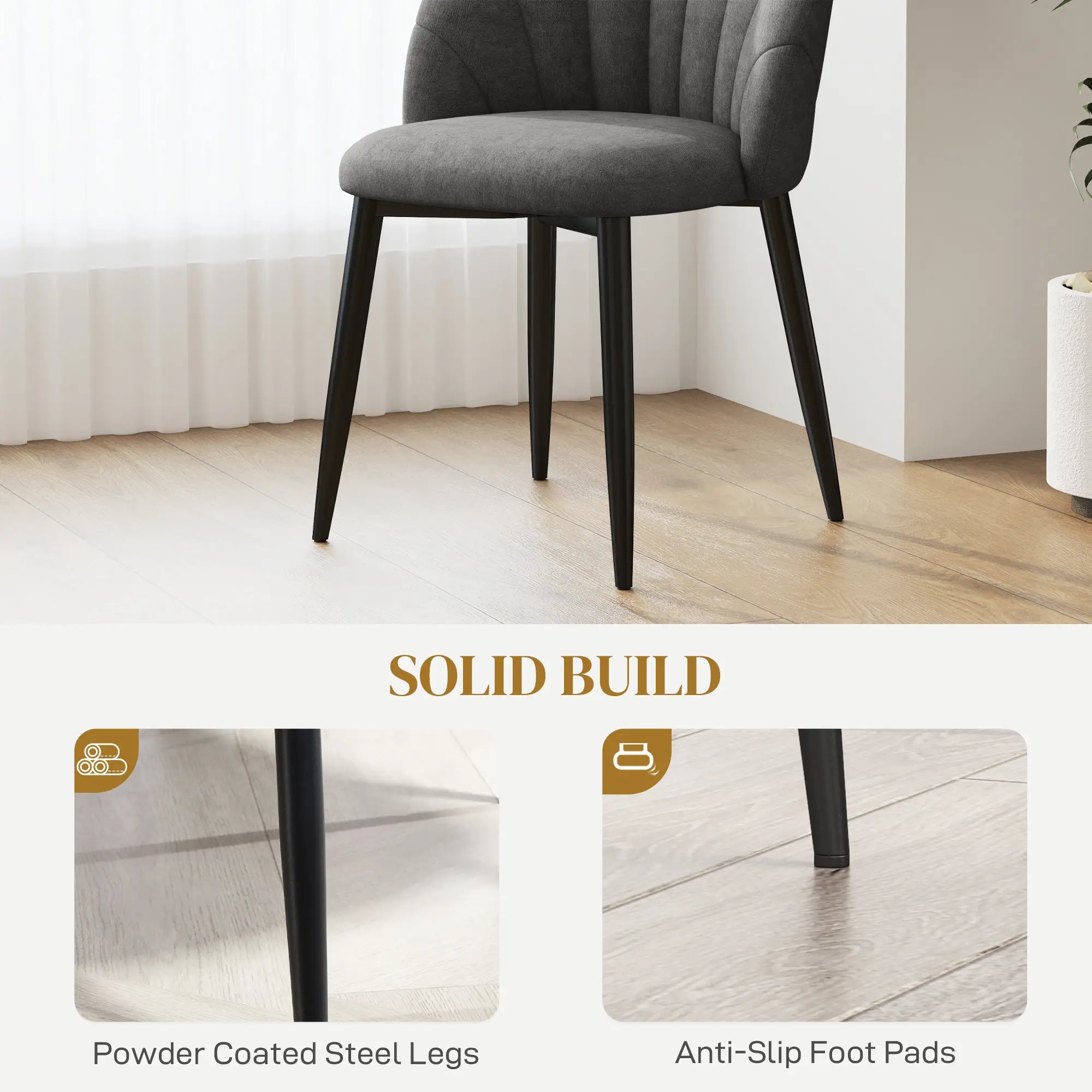 Modern Dining Chairs Set of 4, Upholstered, Metal Legs, Dark Grey Dining Chairs at Gallery Canada