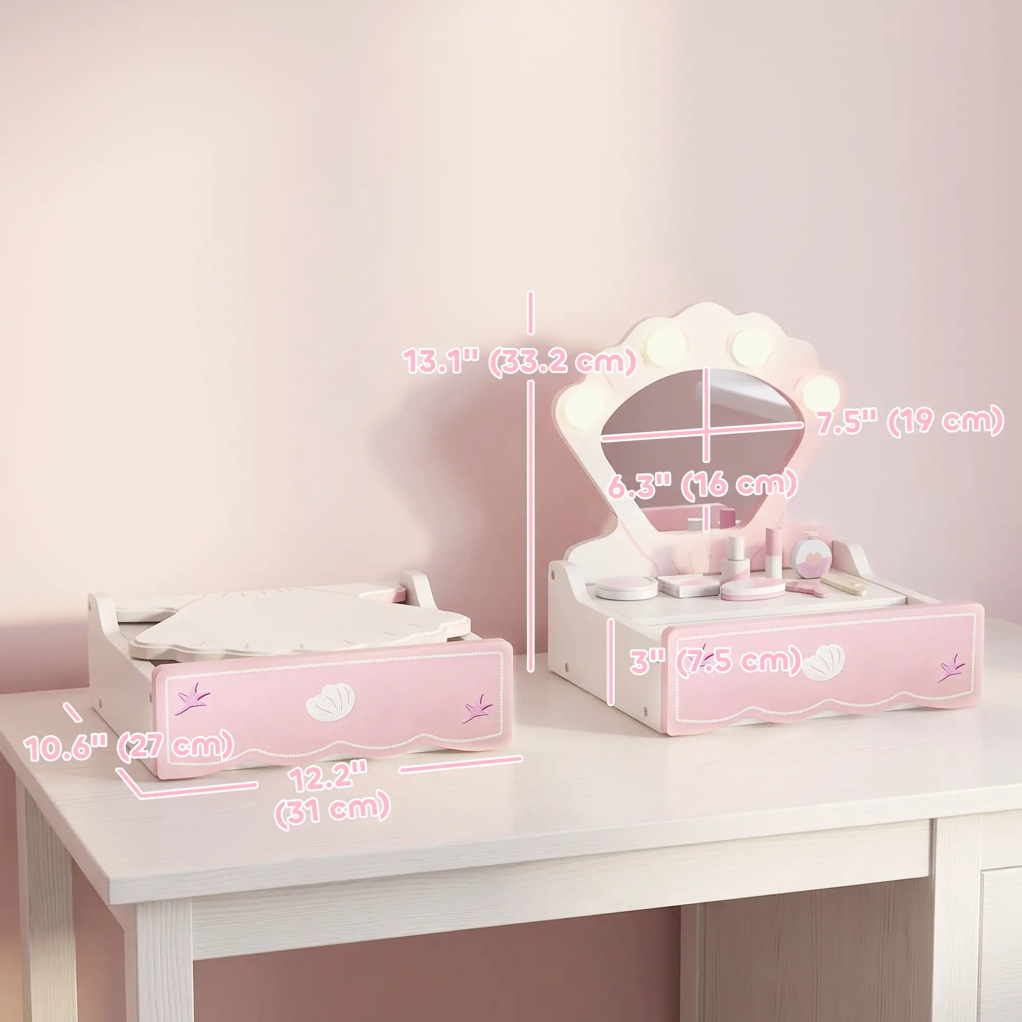 Kids Vanity Set with Lights, Mirror & Drawer, Girls 3-6, Pink Toy Vanity at Gallery Canada