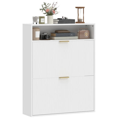 Narrow Shoe Cabinet With 2 Flip Drawers, Top Shelf, White Shoe Storage Cabinets & Racks White at Gallery Canada