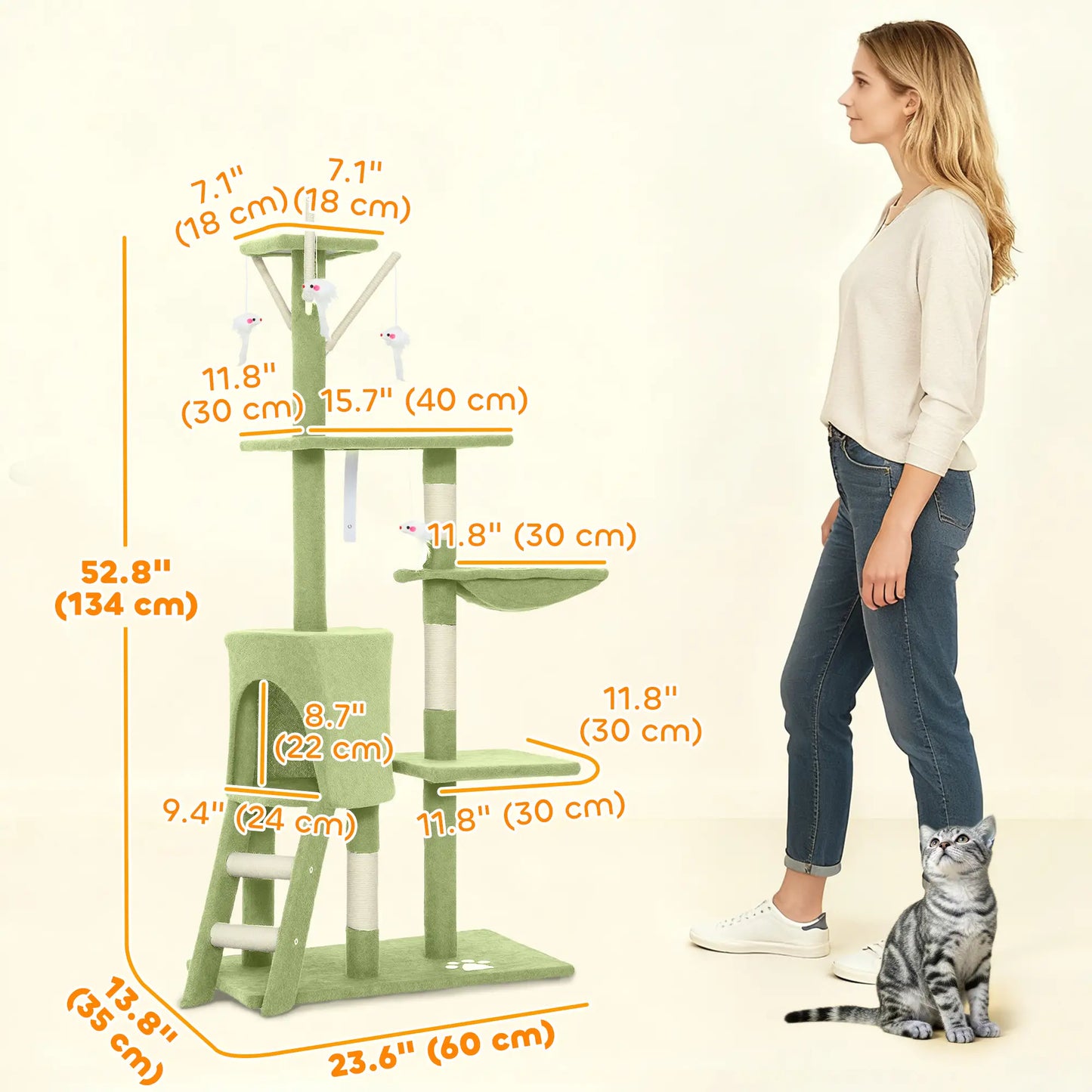 53 Inch Cat Tree Tower, Kitten Activity Centre, Green Cat Towers at Gallery Canada