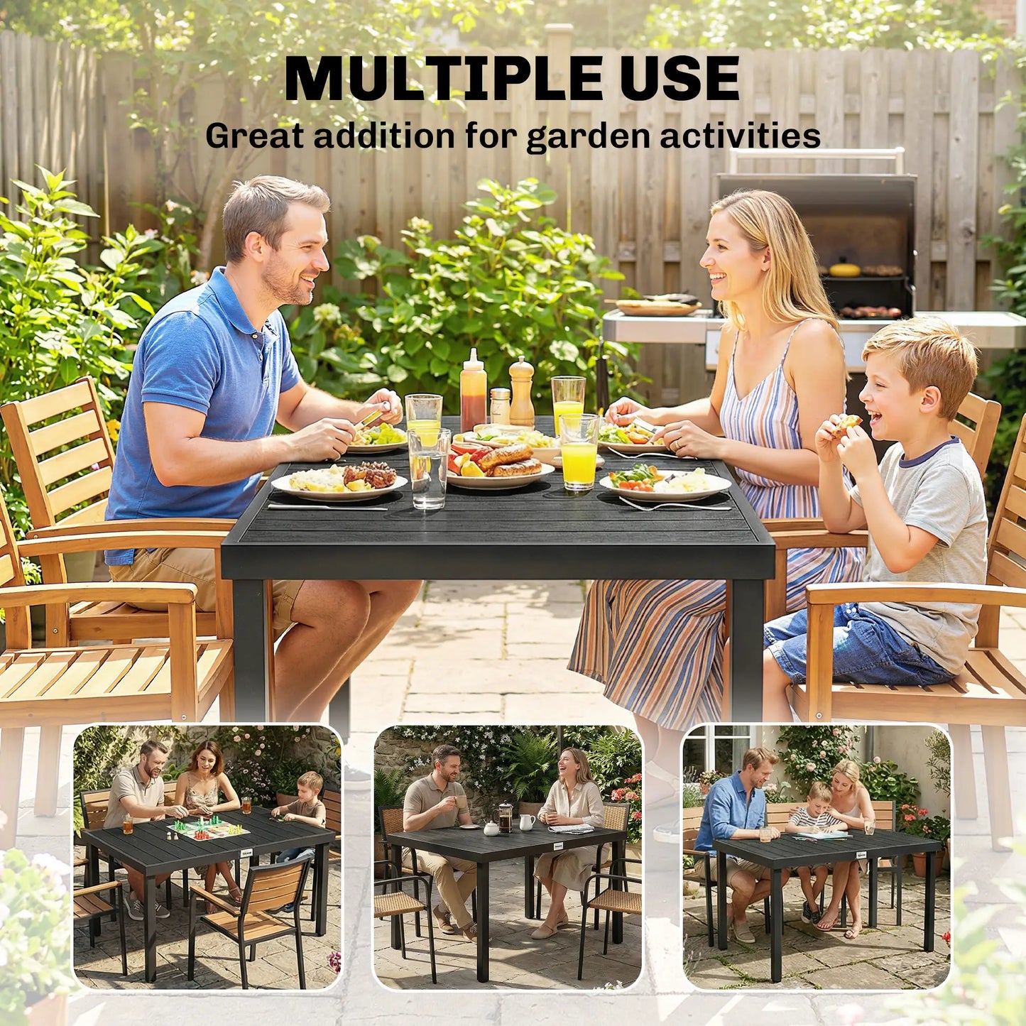 Aluminum Outdoor Dining Table for 6, 47.2" x 35.4" x 29.1", Black Patio Dining Tables at Gallery Canada
