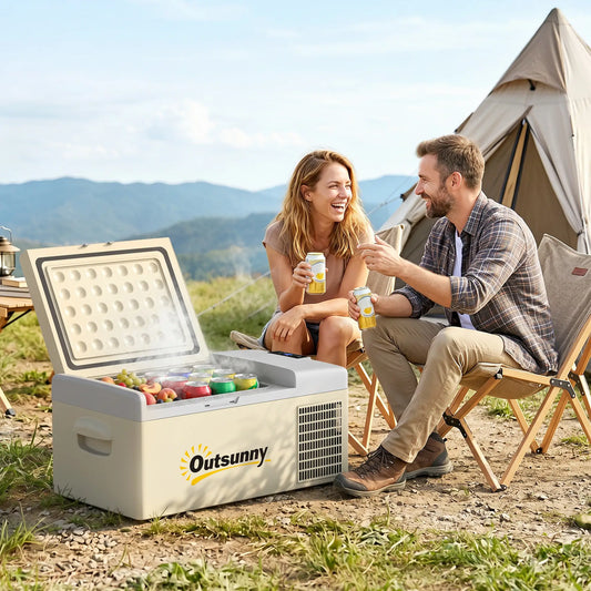12V Car Refrigerator, 17QT Electric Cooler, -68℉-50℉, Portable Car Coolers Khaki and Grey at Gallery Canada